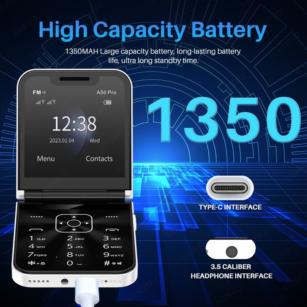 Athlix SERVO A50 PRO Flip Mobiltelefon 2G GSM Rentner Kinder Smartphone Klapphandy (180° Flip-Design, Dual-SIM, große Tasten)