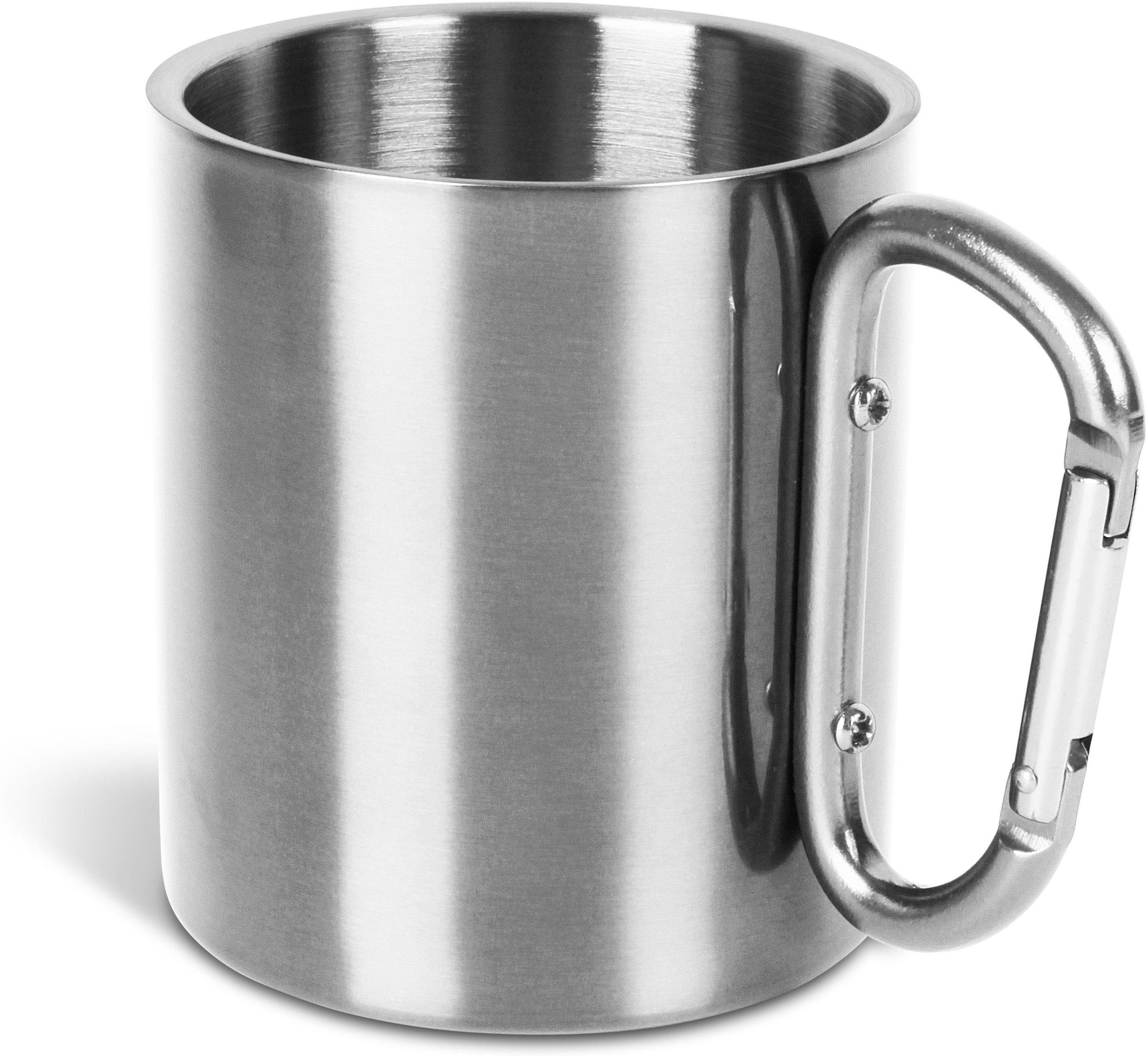 normani Becher Edelstahl Tasse 330 ml mit Karabinerhaken, Edelstahl, Doppelwandige Outdoortasse Campingtasse Edelstahlbecher Thermobecher