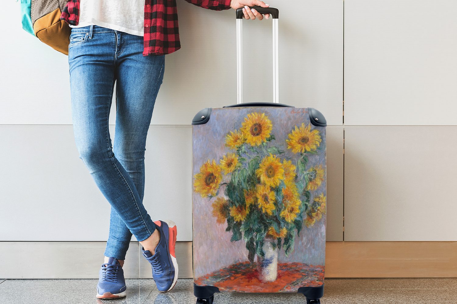 MuchoWow Handgepäckkoffer Blumenstrauß 4 Gemälde Reisekoffer für mit Sonnenblumen - Reisetasche Ferien, Rollen, Claude von Handgepäck Trolley, mit Monet, rollen