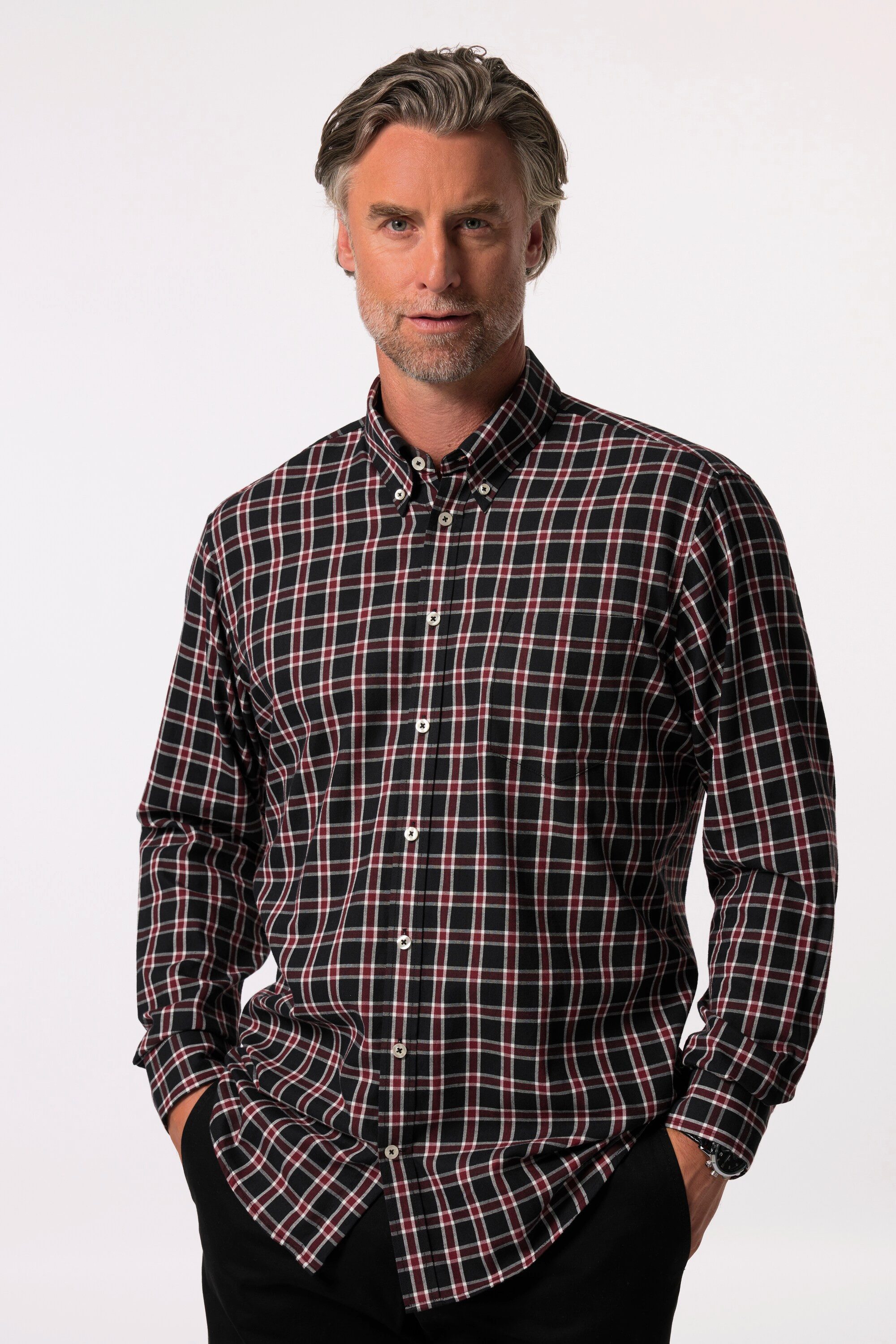 Boston Park Businesshemd Karohemd Langarm Buttondown-Kragen Comfort Fit