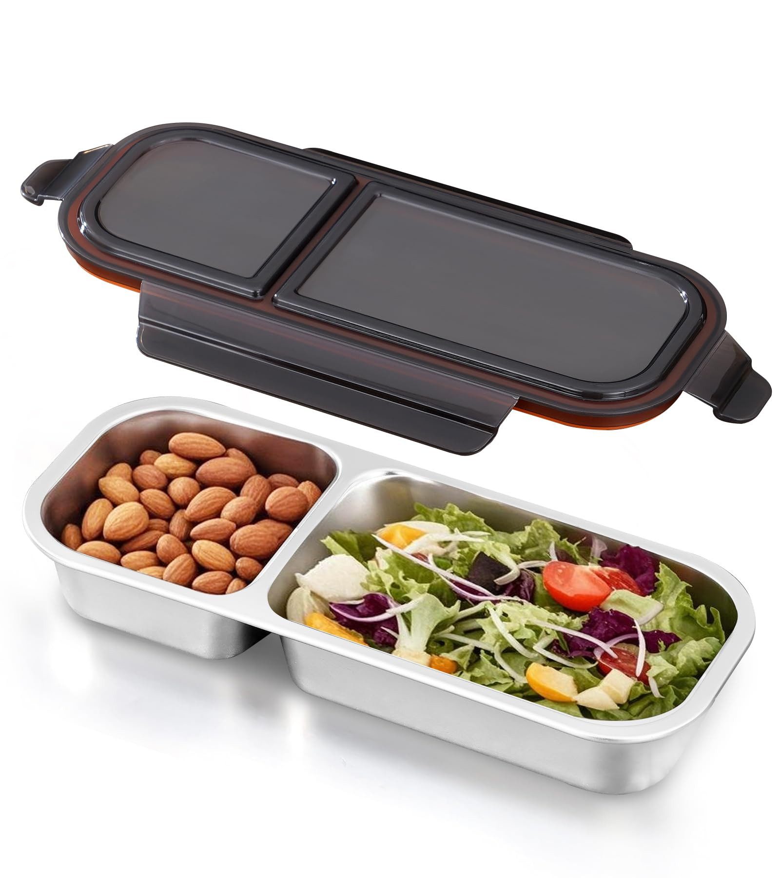 Agger Snackschale Snackbox mit Fächern Edelstahl, Leckdichte Snackdose, mit Fächern Spülmaschinenfest, Meal Prep Boxen, Bento Box Edelstahl