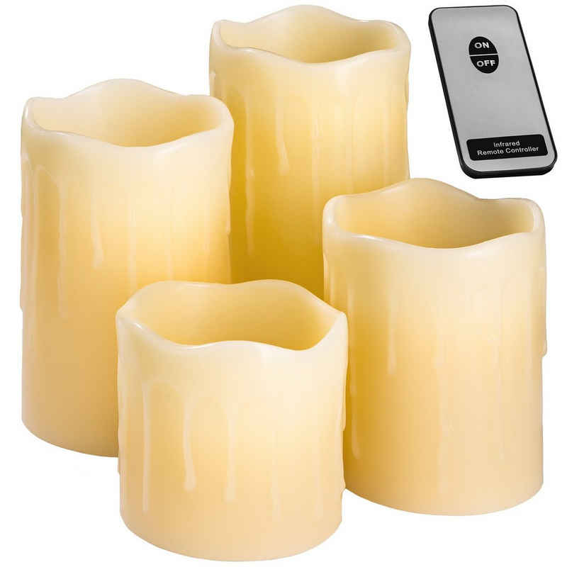tectake LED-Kerze LED-Kerzen mit Fernbedienung (4-tlg), Flackerfunktion, mit Fernbedienung, ohne Feuer, Rauch und Tropfen