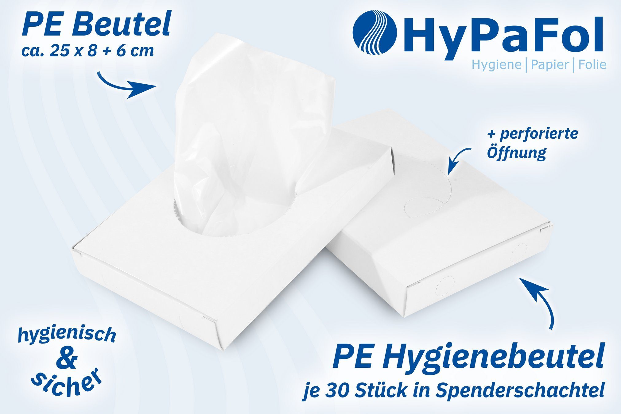 Hypafol Hygienebeutelspender SET mit 6 x 30 Stk. Hygienebeutel, (Edelstahl Spender oder aus Kunststoff in Chrom & Weiß), Achtung: Artikel ist sowohl einzeln als auch im Set verfügbar!
