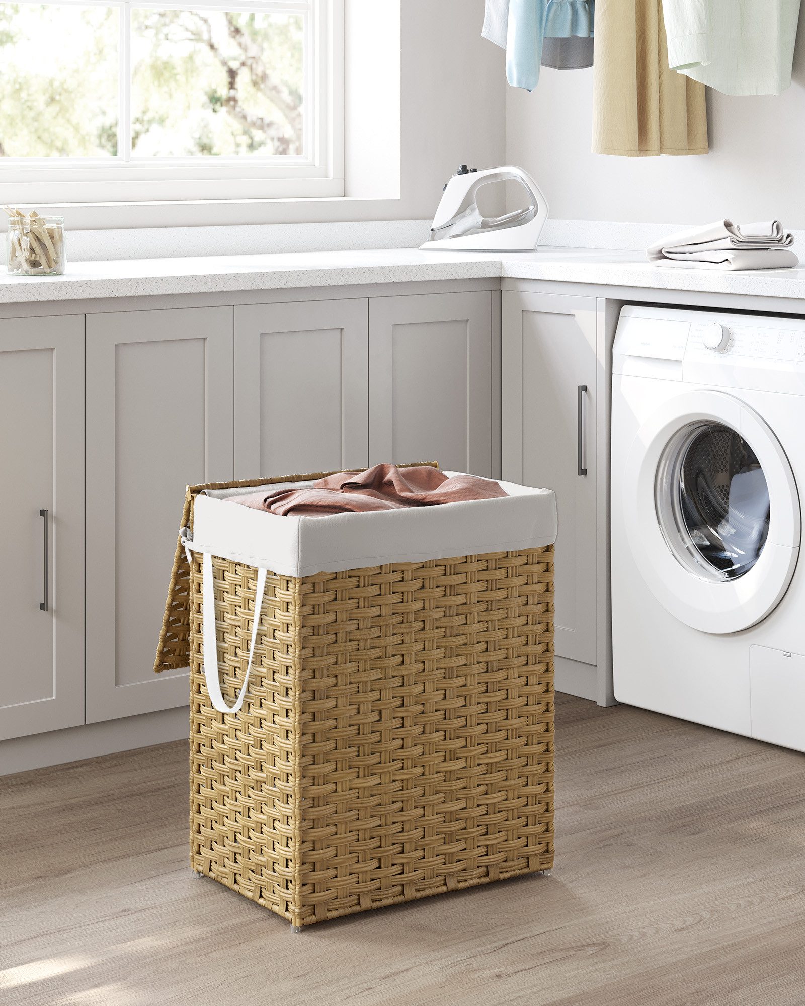 SONGMICS Wäschekorb, mit Griffen, faltbar, Wäschesack herausnehmbar, 90 L günstig online kaufen