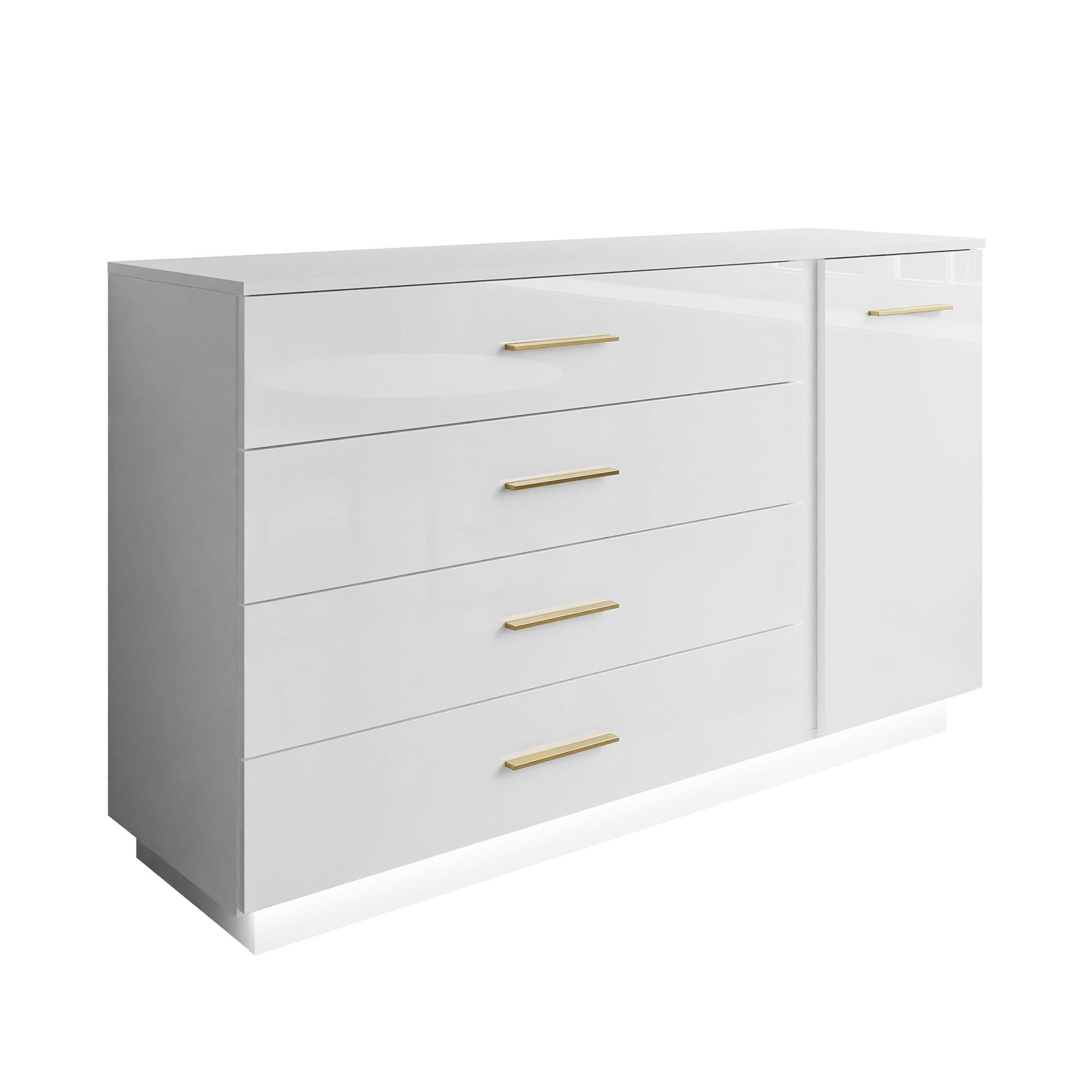 ALLHOUSE24 Kommode CALIA 138 cm Breite Sideboard weiß Hochglanz/weiß gold Griffe, Breite 138 cm