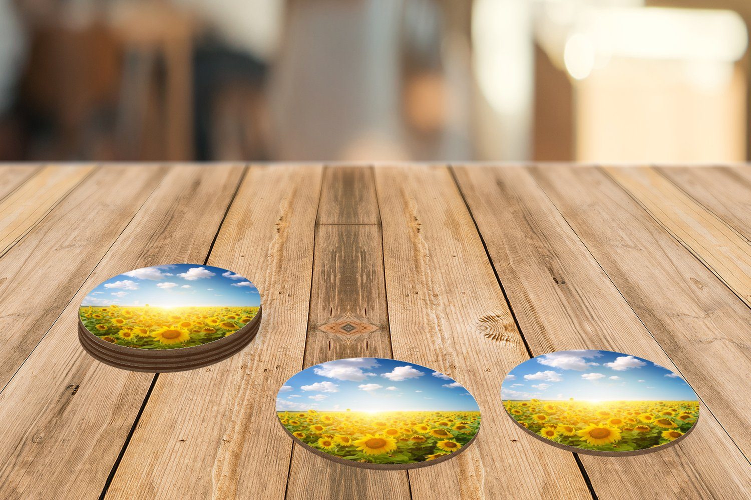 Getränkeuntersetzer, für - MuchoWow Becher Tassenuntersetzer, Sonne Wolken, Zubehör Korkuntersetzer, 6-tlg., Sonnenblume Tasse, - Glasuntersetzer Gläser,