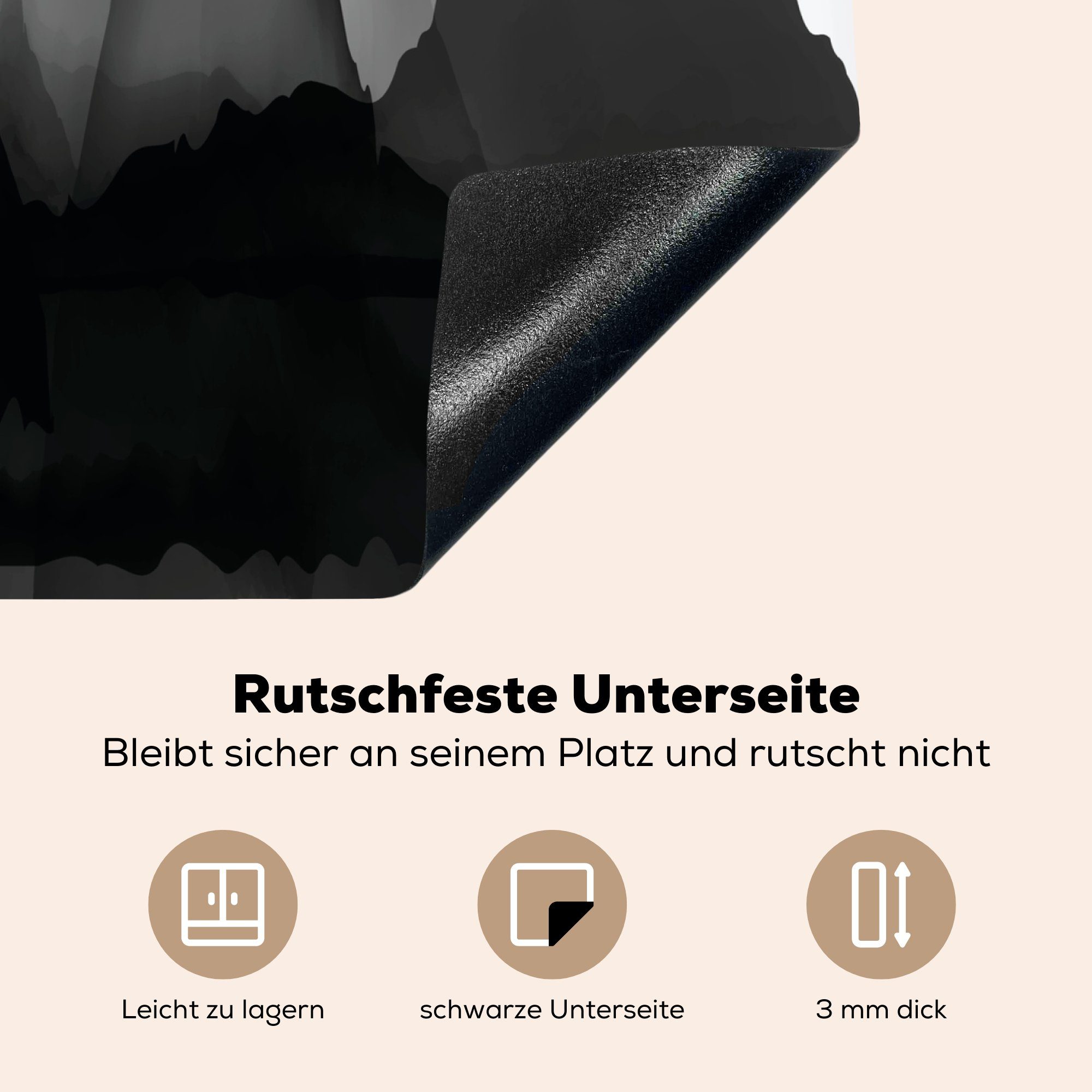 60x52 Arbeitsfläche (1 Ceranfeldabdeckung Illustration Bergen China, von schwarz-weiße Herdblende-/Abdeckplatte Vinyl, in Eine nutzbar, cm, Mobile tlg), MuchoWow