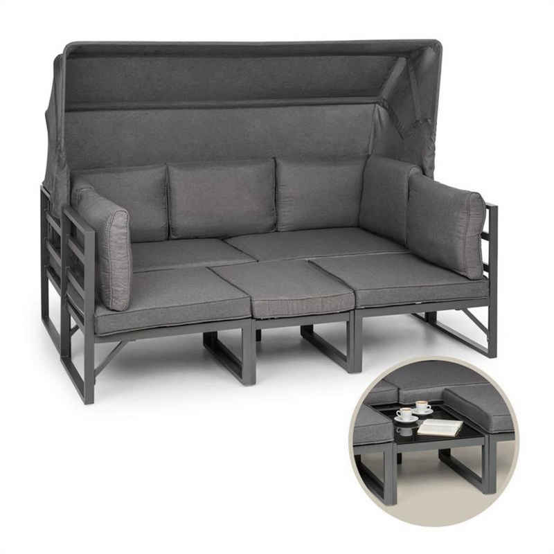 blumfeldt Gartenliege »Ravenna Lounge Set Gartengarnitur 3-Sitzer-Couch, Tisch, 2 Sessel Aluminium/Polyester/Glas wasserabweisend inkl. Schutzdach«