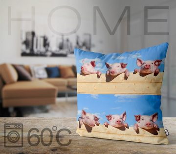 Kissenbezug, VOID (1 Stück), Sofa-Kissen Schweinchen Zaun Kissenbezug Schweine Bauern Bauernhof Tiere Zoo Farmer Landhau