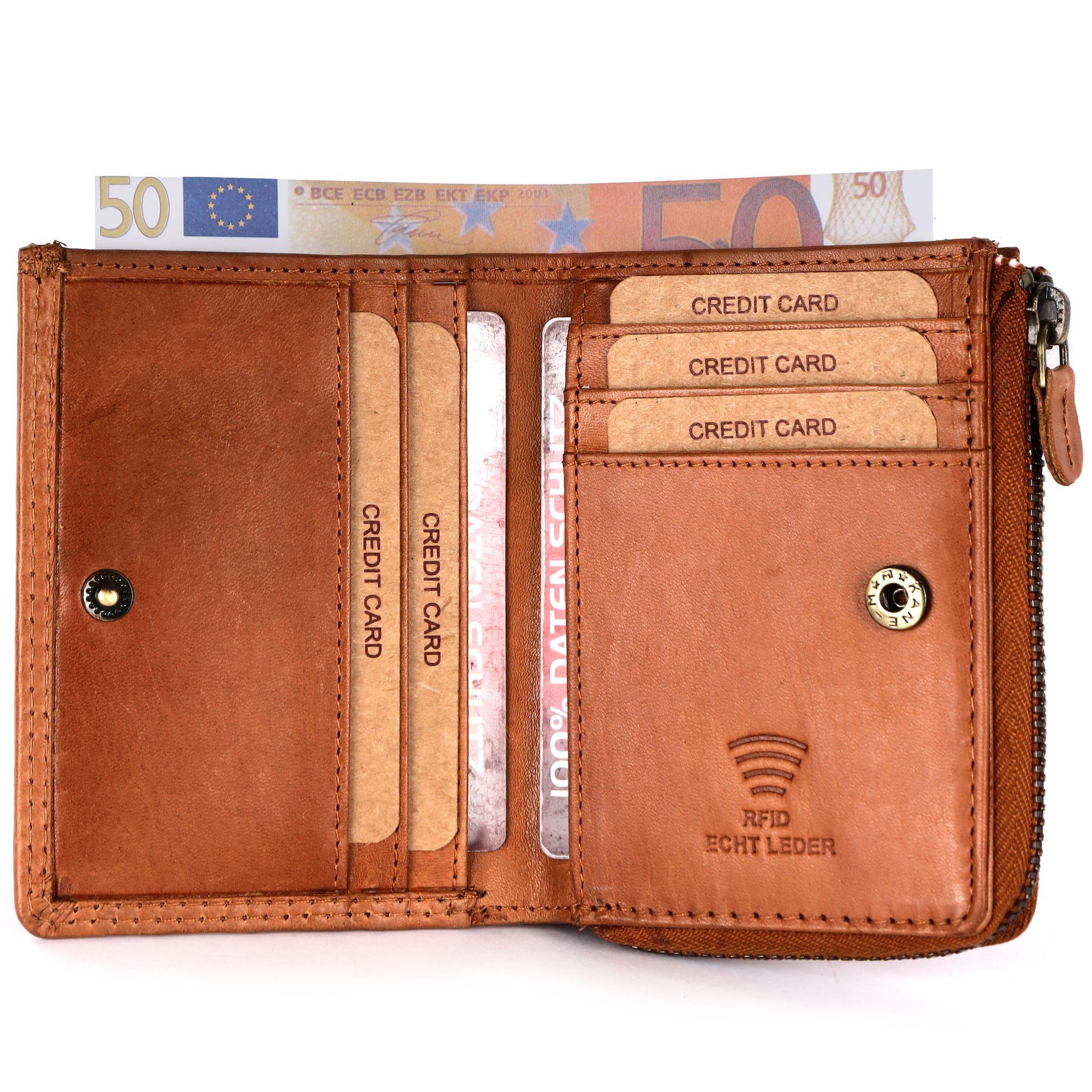 Benthill Geldbörse Klein Echt Leder RFID Damen & Herren Geldbeutel Slim-Wallet Portmonee, RFID-Schutz Kartenfächer Münzfach Reißverschlussfach – Bild 3 von 5