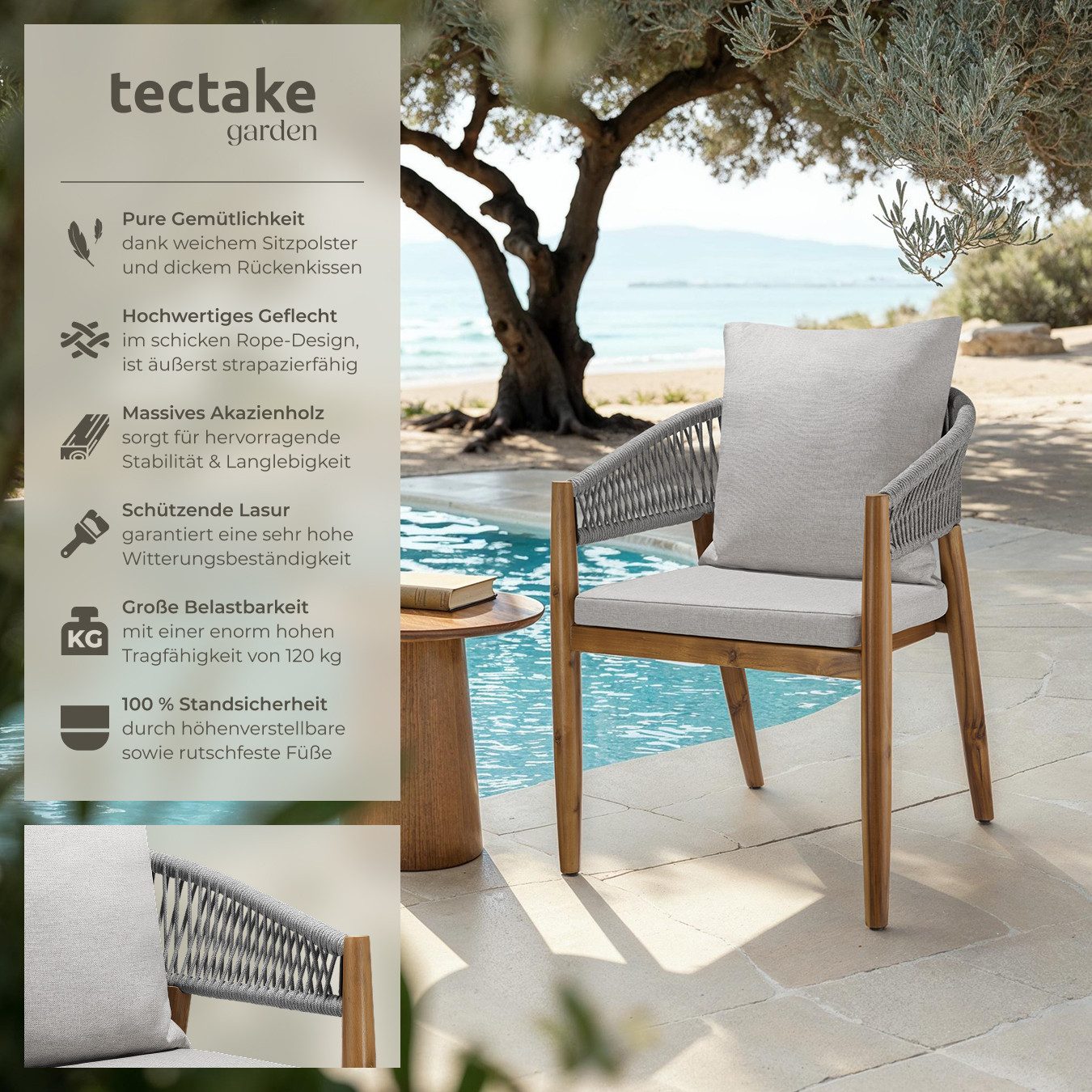 tectake Gartenstuhl Manacor (Set, 4 St), günstig online kaufen