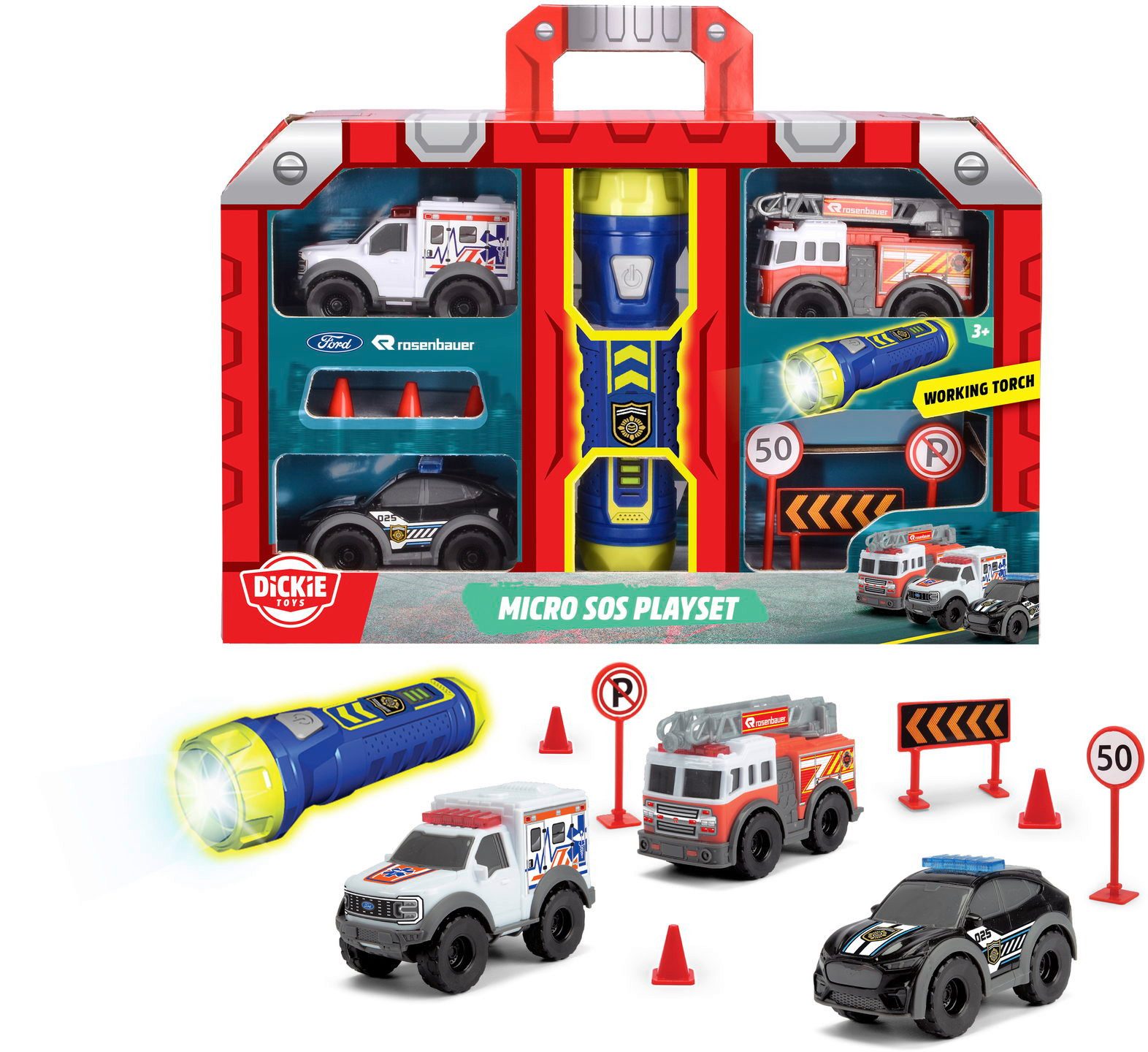 Spielzeug-Auto Spielfahrzeug Polizei Feuerwahr Krankenwagen SOS Playset 203714024
