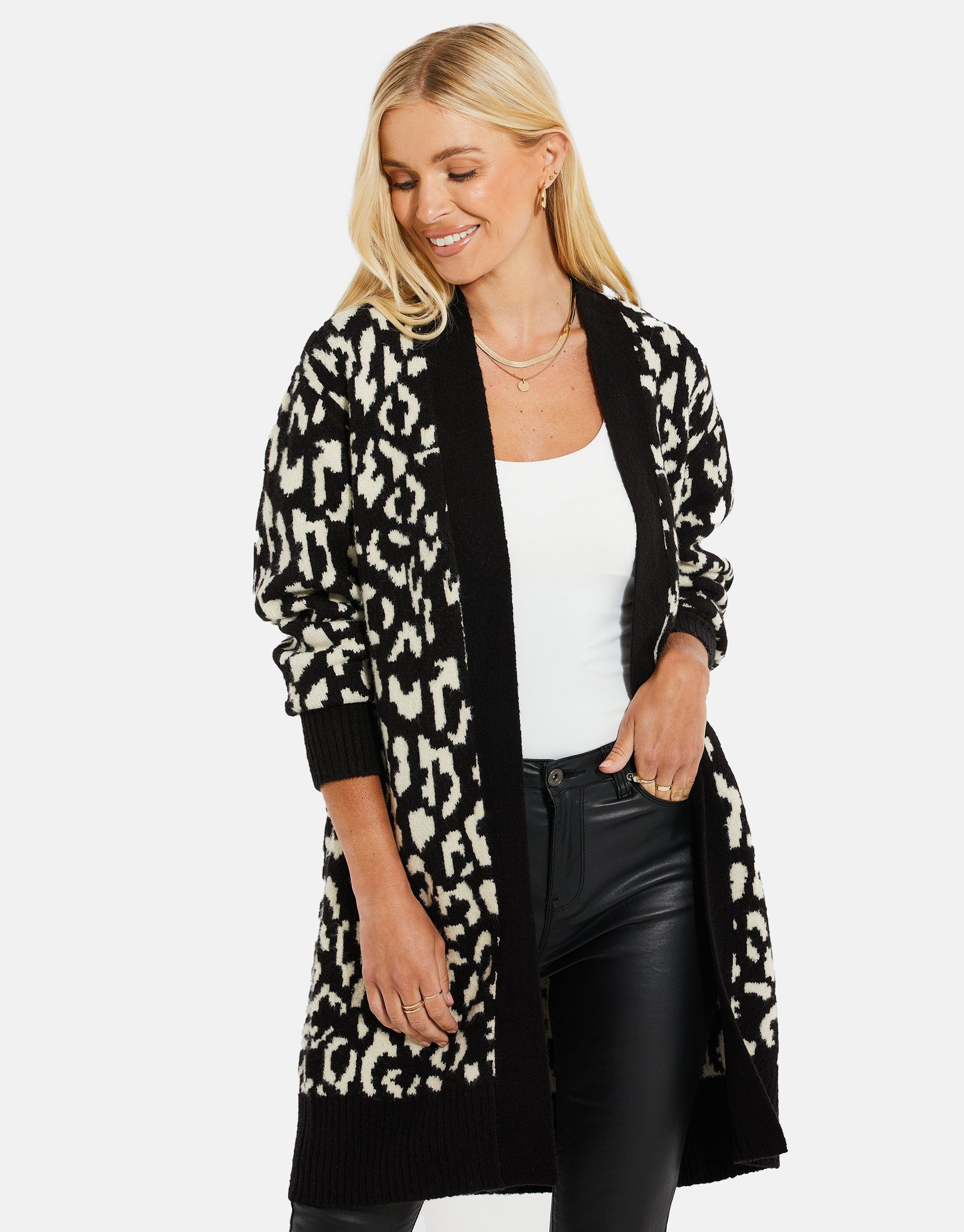 Onyx THB Cardigan Threadbare Jacquard Black/Ecru Strickjacke