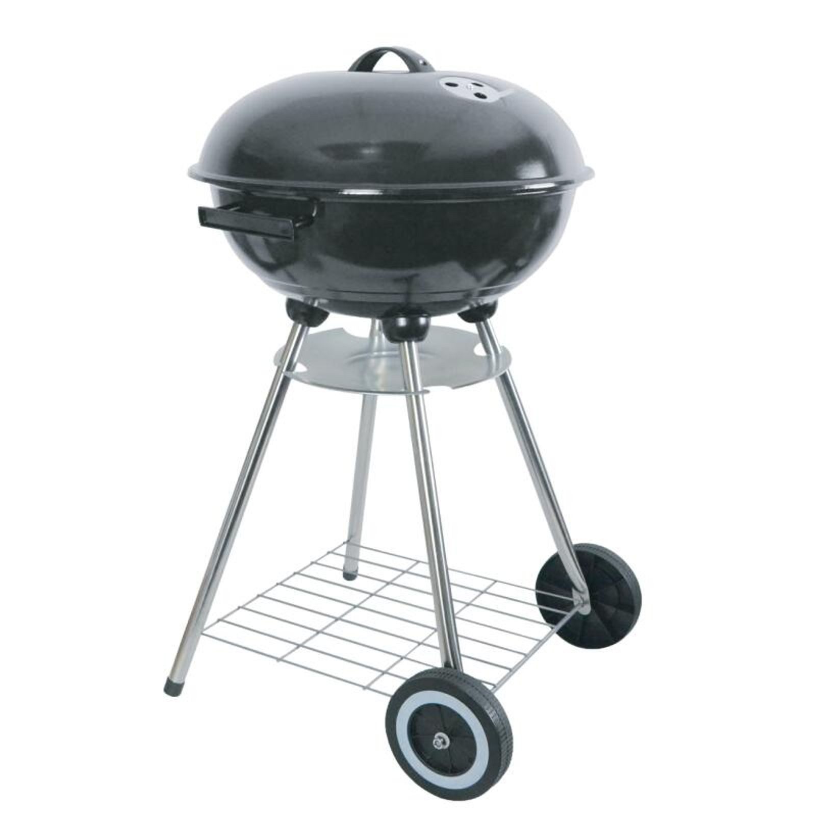 BURI Holzkohlegrill Emaille-Kugelgrill schwarz grillen ø45cm H82cm mit Rollen u. 2 Ablagen