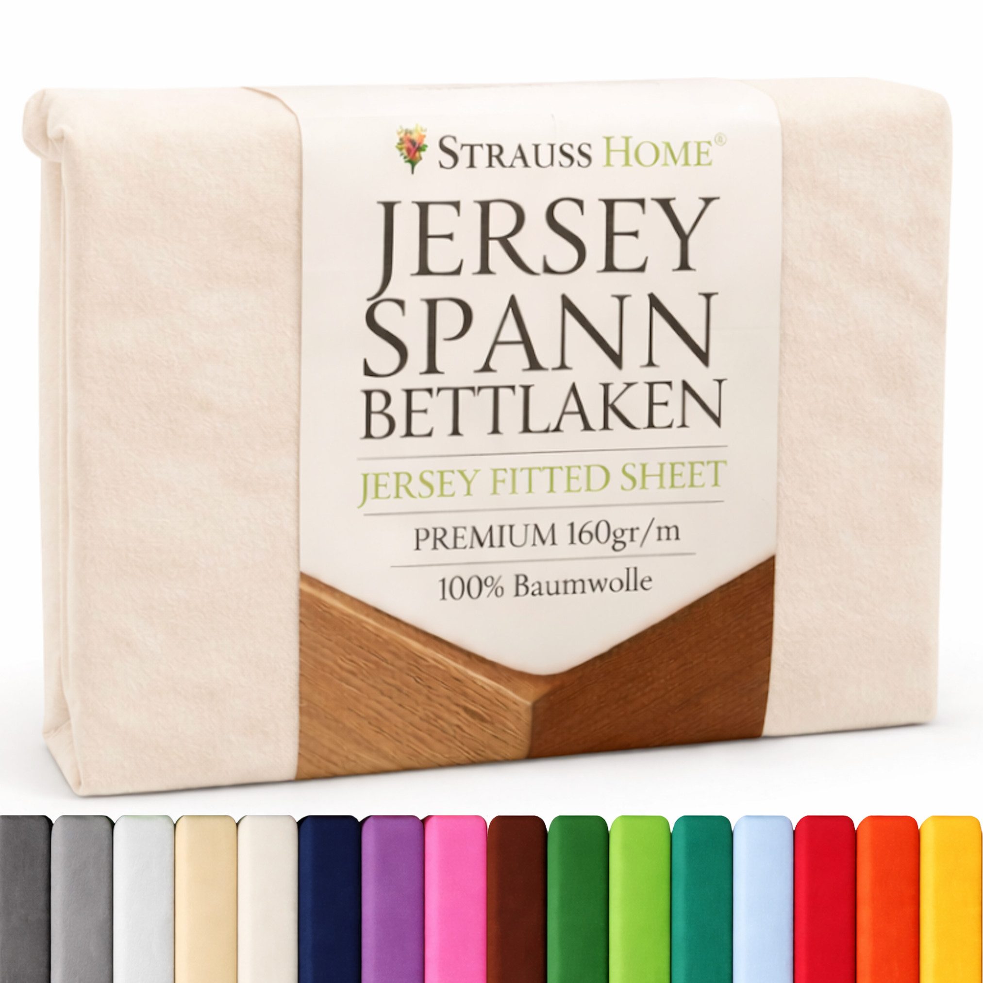 Strauss Home Spannbettlaken Premium 160 g/m² Gekämmte Baumwolle Jersey in Hotelqualität, Gummizug: Rundumgummi, OEKO-TEX®-zertifiziert - Hotelqualität – Formstabil & Langlebig
