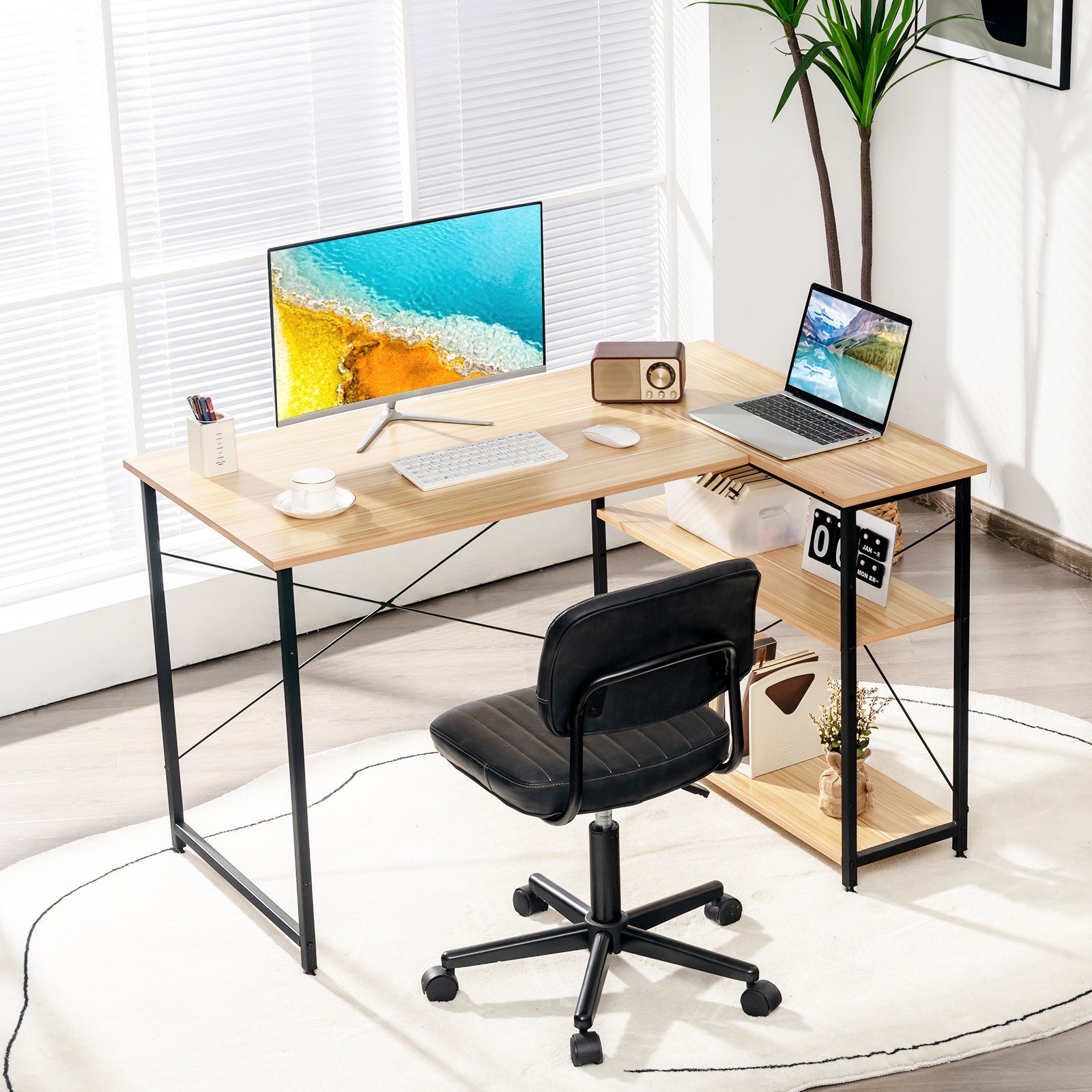 COSTWAY Eckschreibtisch, L-Form, mit Ablagefächern, 120x88x74,5cm günstig online kaufen
