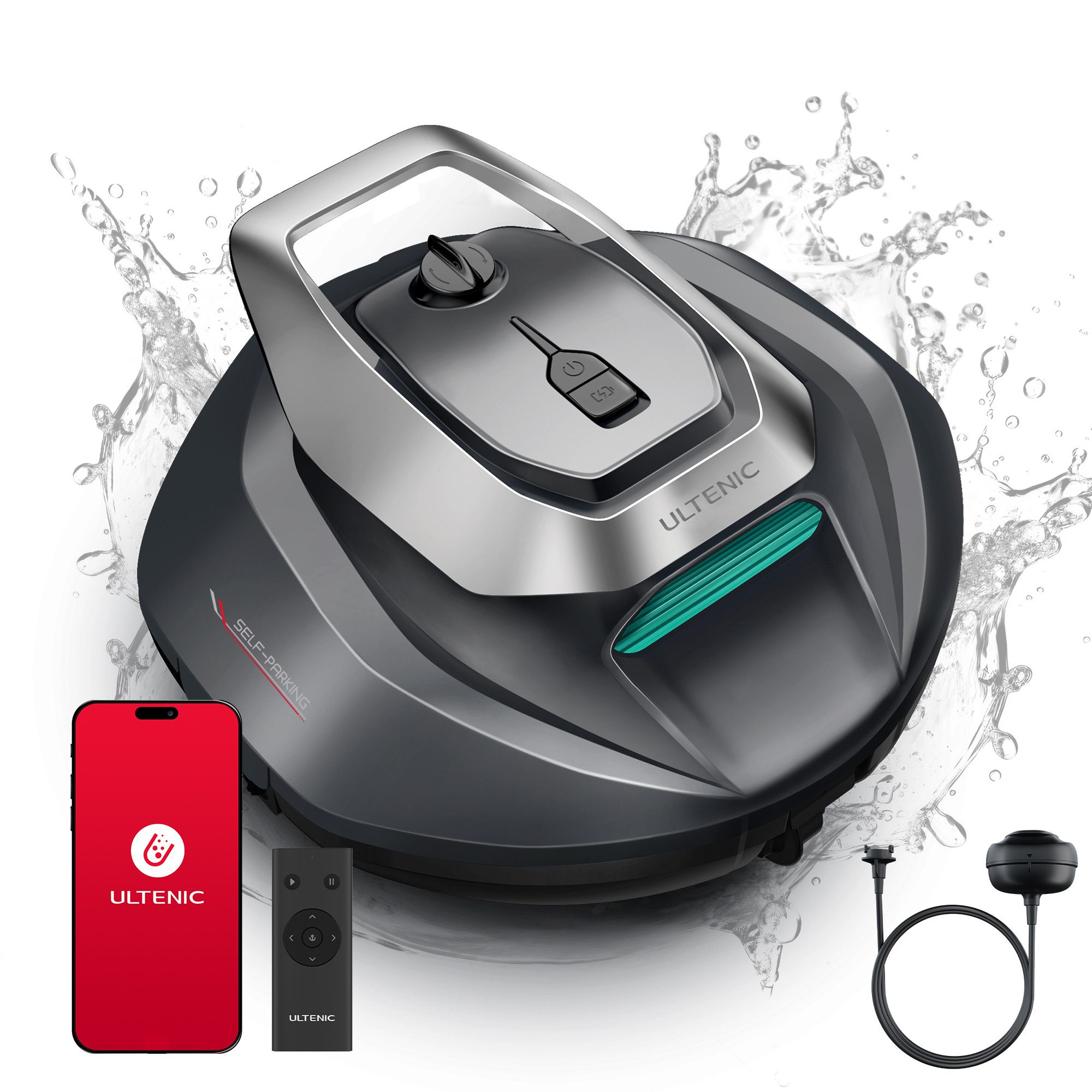 Ultenic Poolroboter Ultenic Pooleco Kabellos 3 x Motoren, 90 Min.,Fernbedienung & App, Intelligente Selbstparkung, IPX8 Wasserschutz, Vielseitige Reinigung