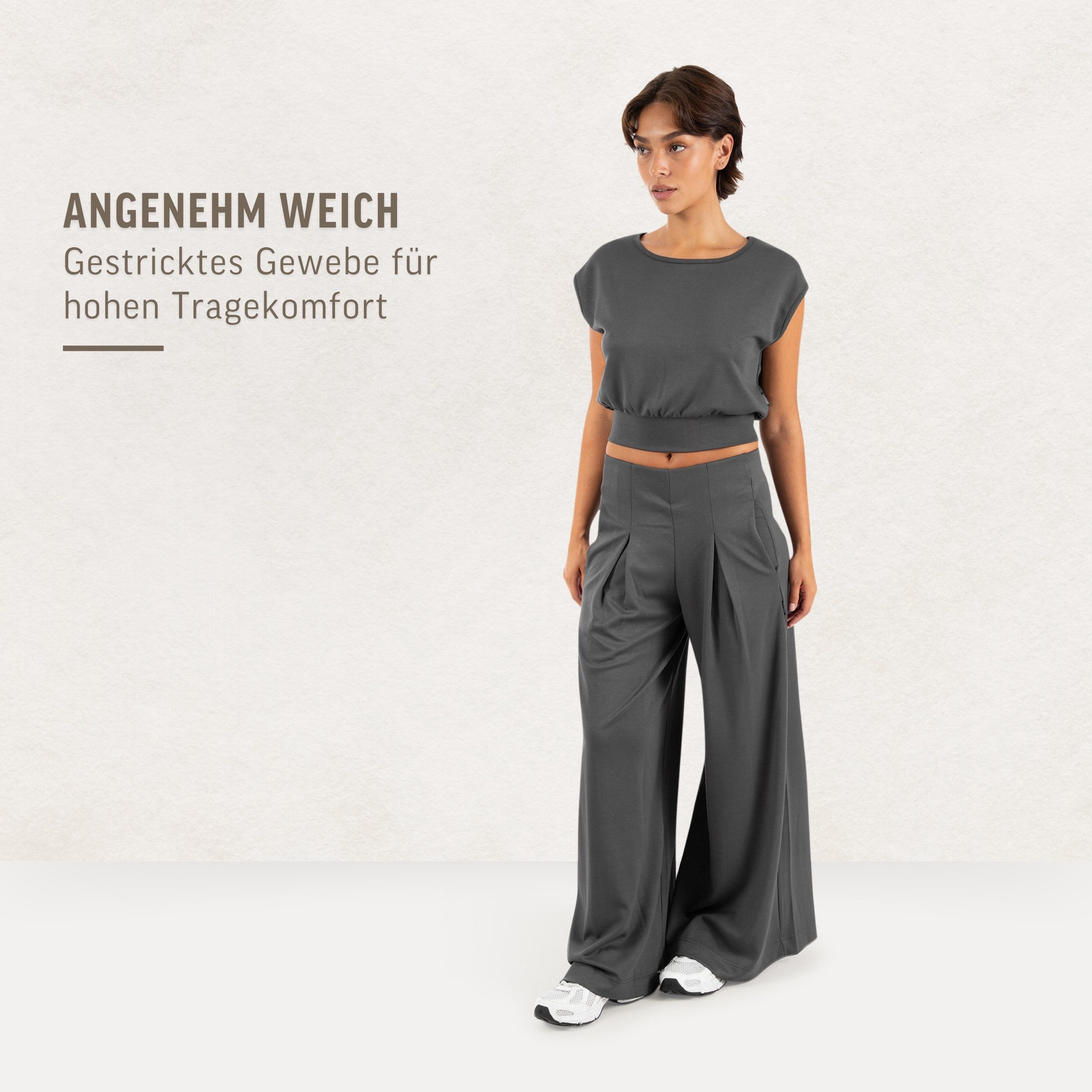 Smilodox Jogginghose Vanea Sweatpants Damen, Loose Fit, Wide Leg, Gym & Freizeit Slip-On, elastisch, weiches Strickmaterial, Bewegungsfreiheit