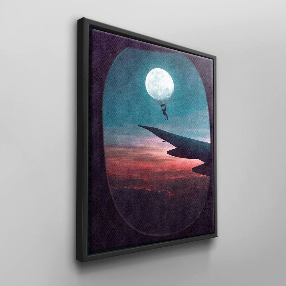 Modernes DOTCOMCANVAS® Leinwandbild, von Mond schwarzer & Flugzeug Ausblick Rahmen Wandbild mit