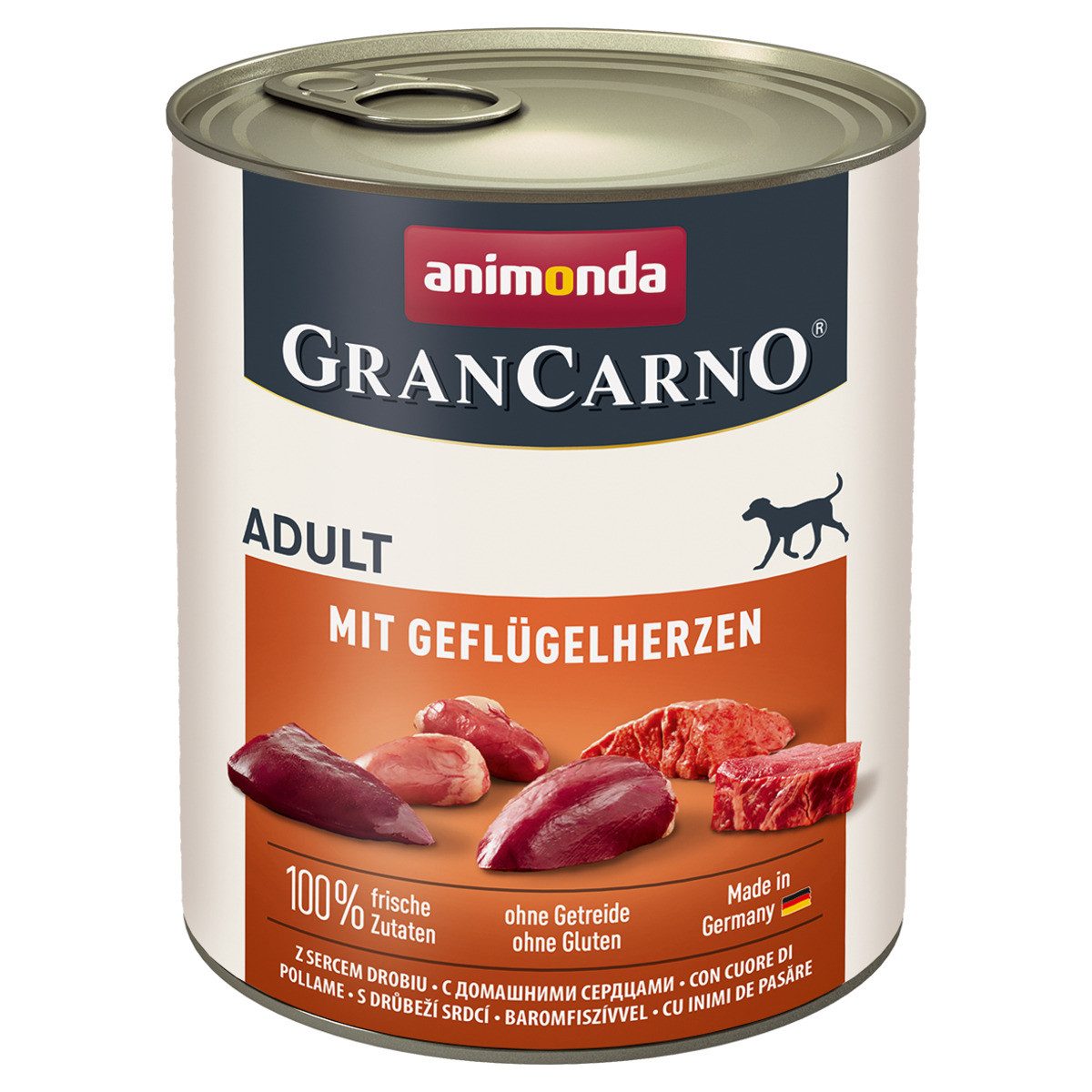 Animonda GranCarno Adult Geflügelherzen 800 g - 6 Stück, Nassfutter für: Hund