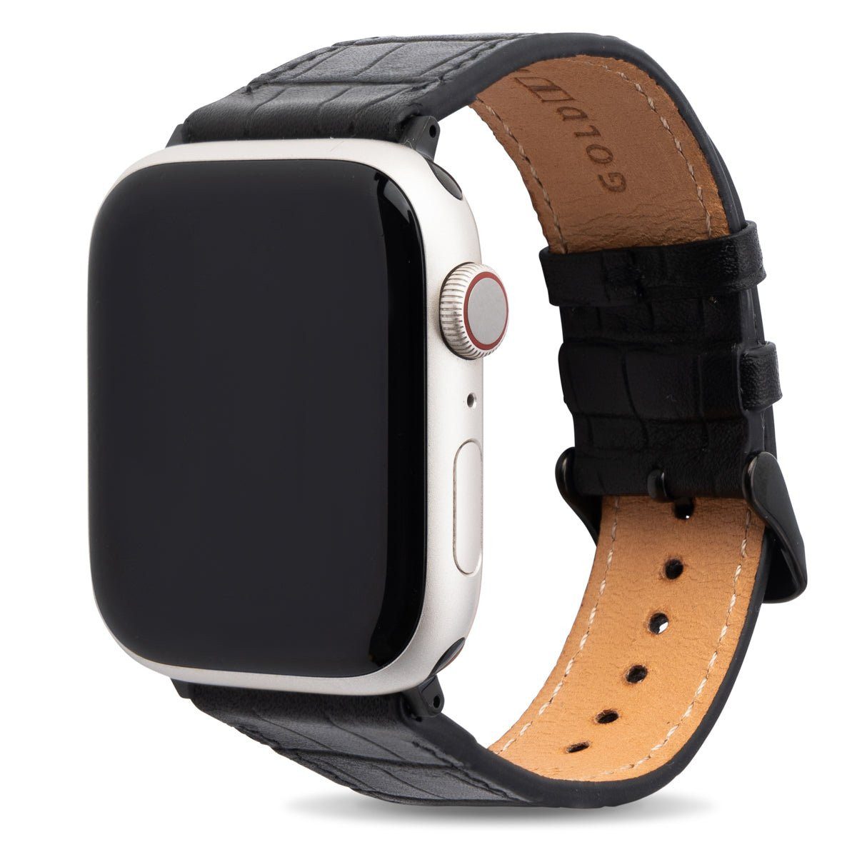 GOLDBLACK Smartwatch-Armband Apple Watch Leder Armband CrocPrestige schwarz(Adapter schwarz)