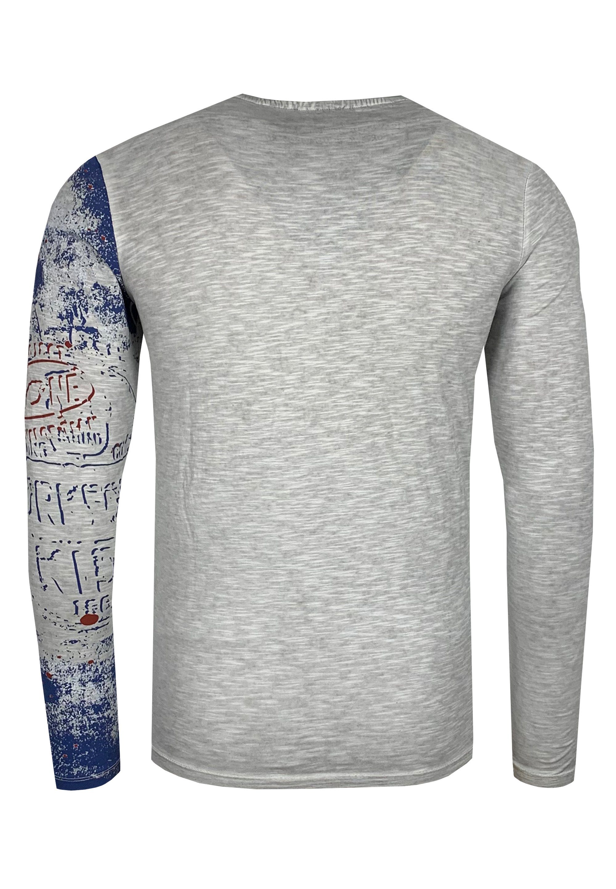 Neal Rusty grau-blau Allover-Print Langarmshirt mit coolem
