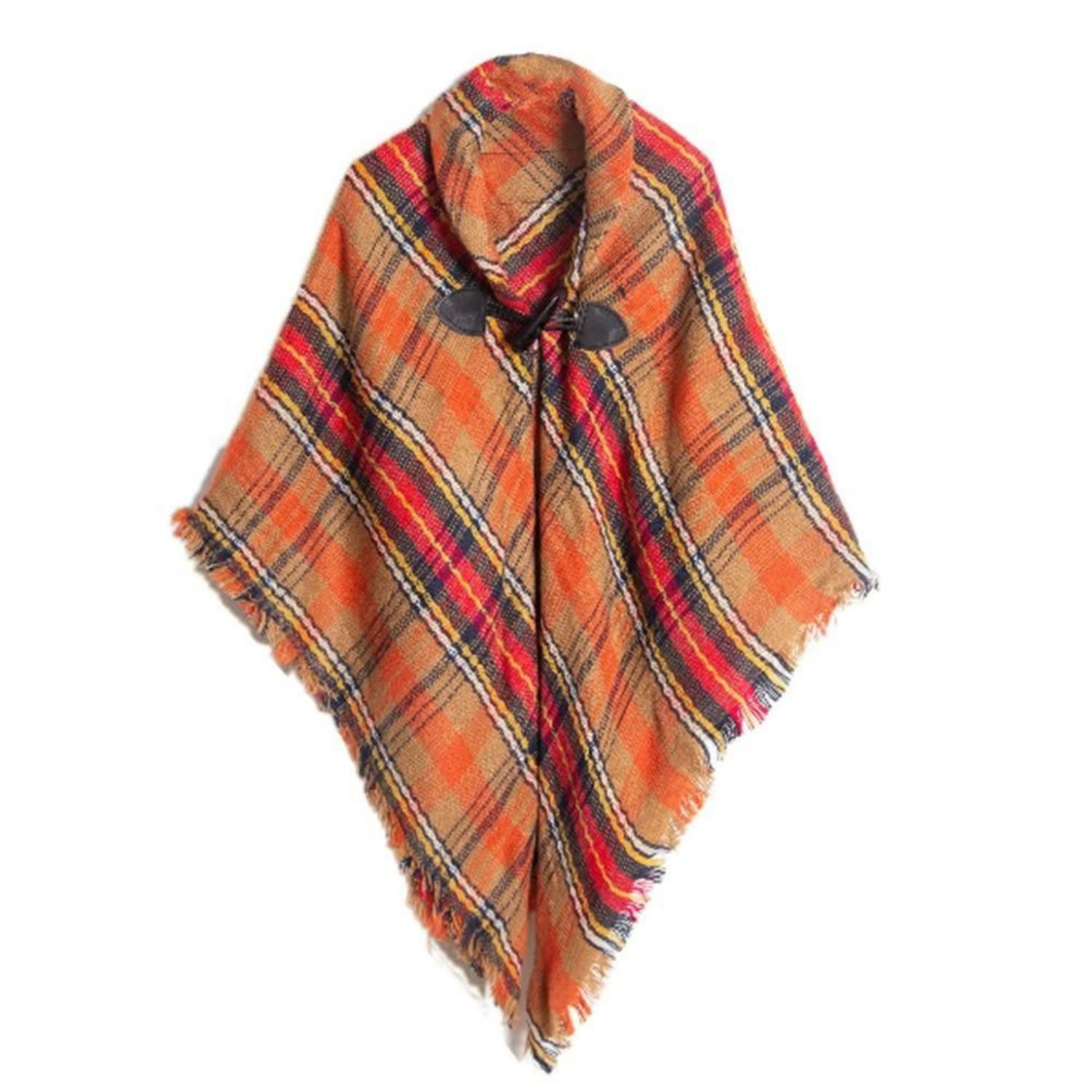 LuxusKollektion Multifunktionstuch Poncho Cape Kariert mit Hornschnalle Kinder Orange, (1-St)