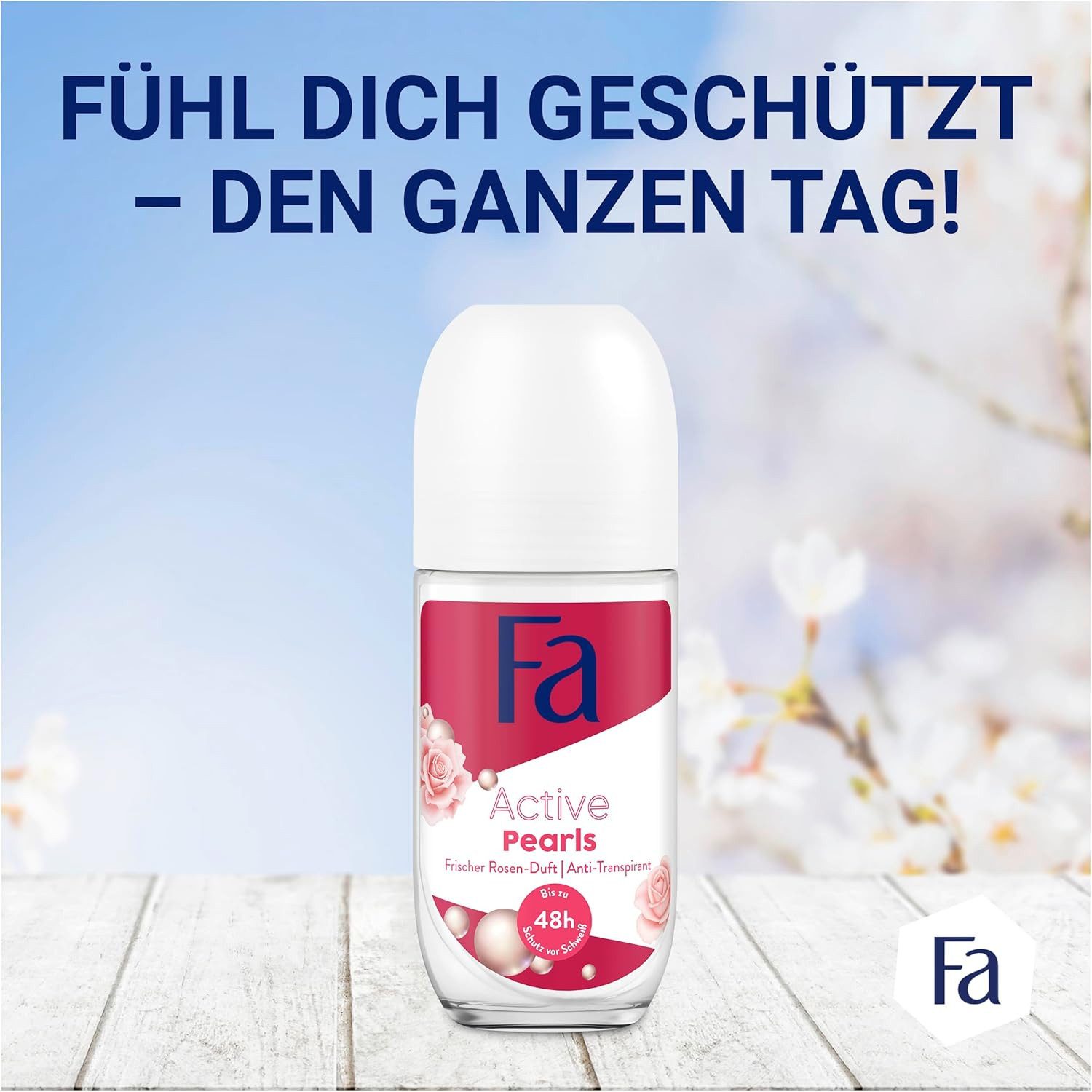 FA Deo-Roller Deo Roll-on Active Pearls, 6x 50 ml, Vorratspack, 6-tlg., bis zu 48h Schutz vor Schweiß und Körpergeruch