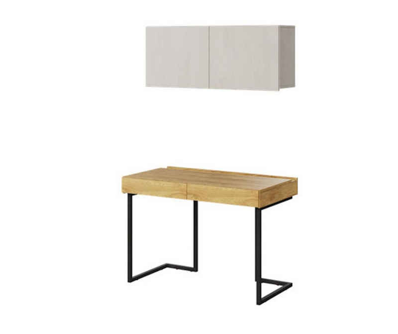 Feldmann-Wohnen Eckschreibtisch Teen Flex (Teen Flex, 1-St., Kinderzimmer-Set), 2-teilig Hickory Natur betonfarben