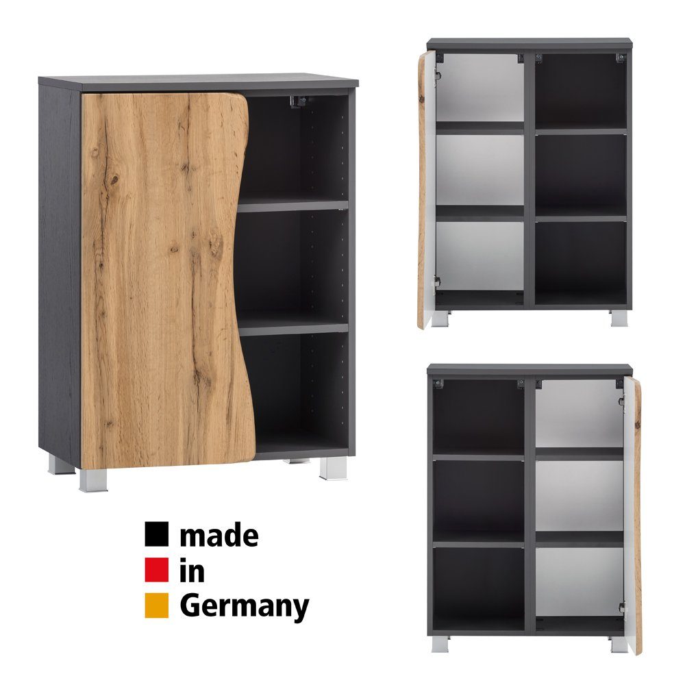 KAHLA-03 Nb. graphit Baumkantenoptik 60/79/35 Unterschrank Wotan Lomadox mit Eiche und cm