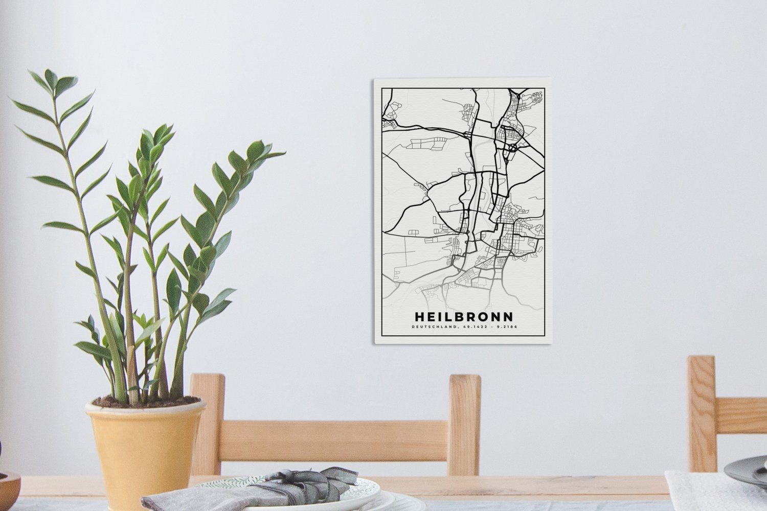 - - Stadtplan, Zackenaufhänger, St), inkl. Karte OneMillionCanvasses® Leinwandbild (1 20x30 Leinwandbild fertig Heilbronn cm Gemälde, bespannt