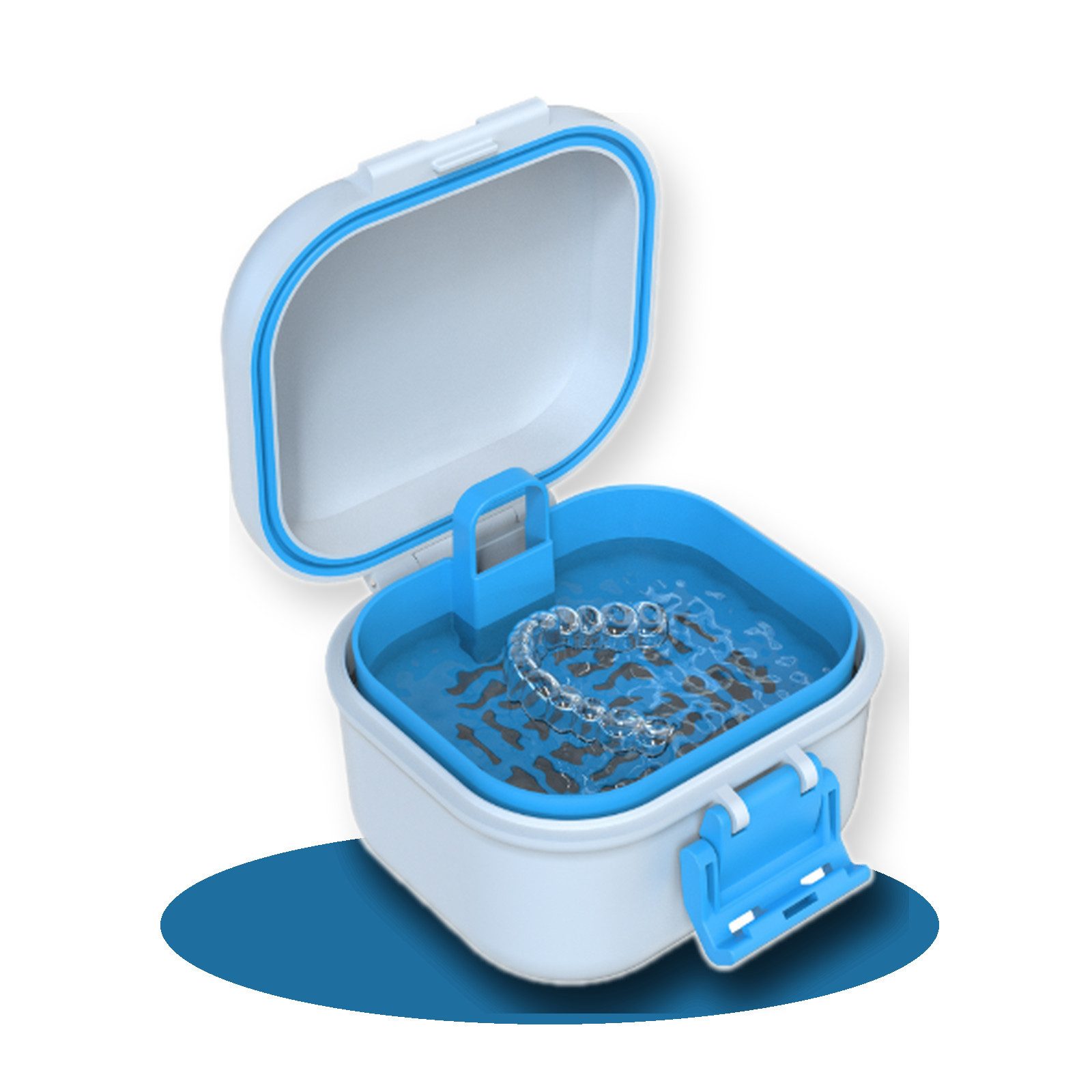 ibettertec Zahndose Prothesenfall Organizer mit Sieb Zahnprothesen-Behälter (Set, Einschichtige Zahnersatz-Reinigungsbox mit Verschlussclip), Mit Sieb zum Einweichen von Prothesen, für Zahnspangen und Schiene