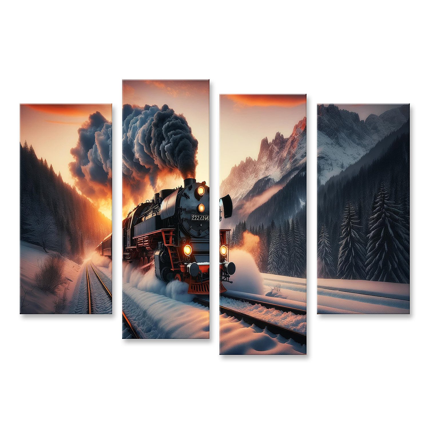 Leinwandbild Für Eisenbahn Fans Eisenbahnromantik im winterlichen Alpenglühen