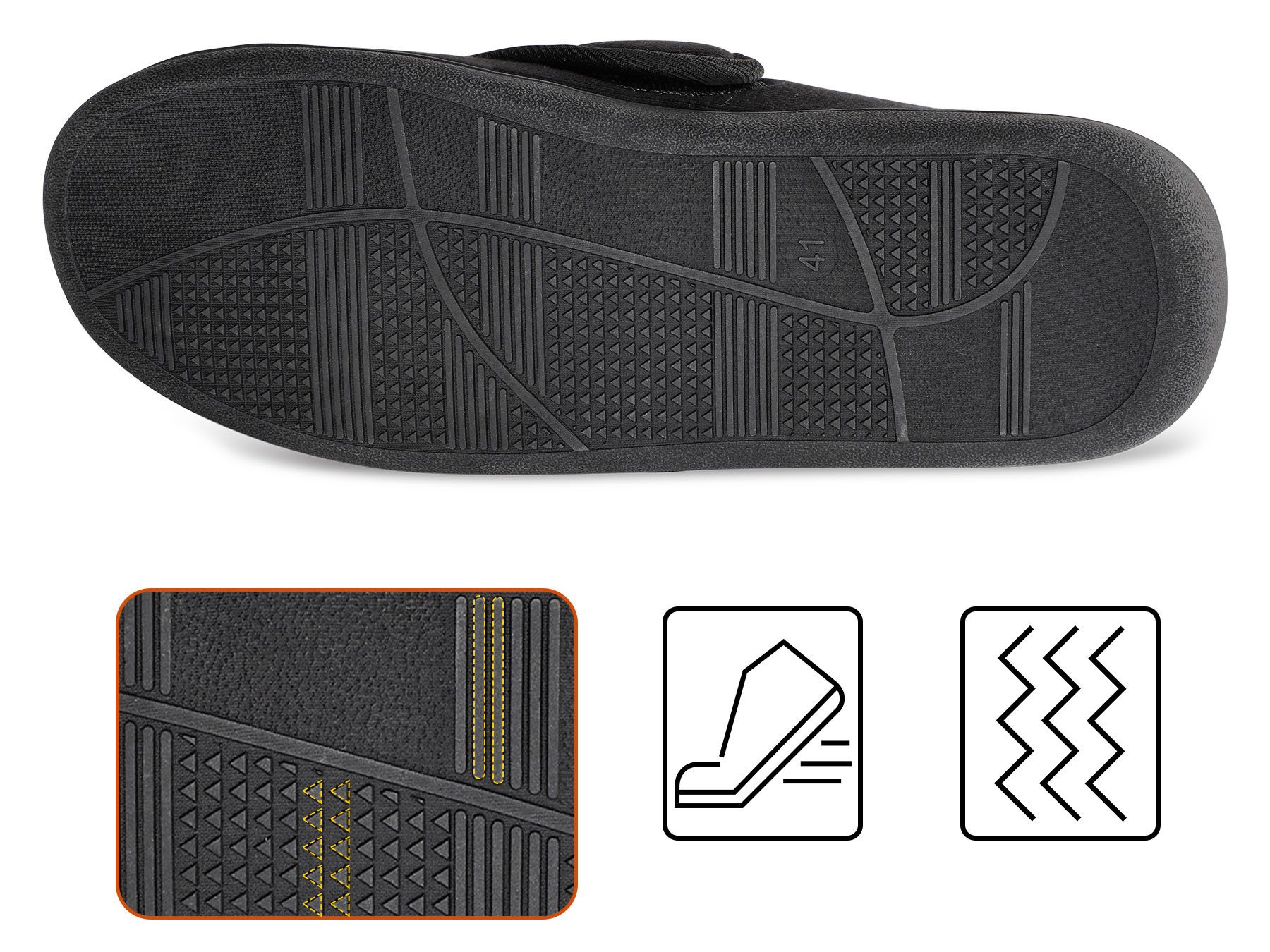 TIESTRA Damen Herren Schuhe Extra Weit mit Klettverschluss Breit, Hausschuhe Klettstiefel Senioren Schuhe, Memory Foam Sohle für Geschwollene Füße Gr.37-47 – Bild 5 von 5