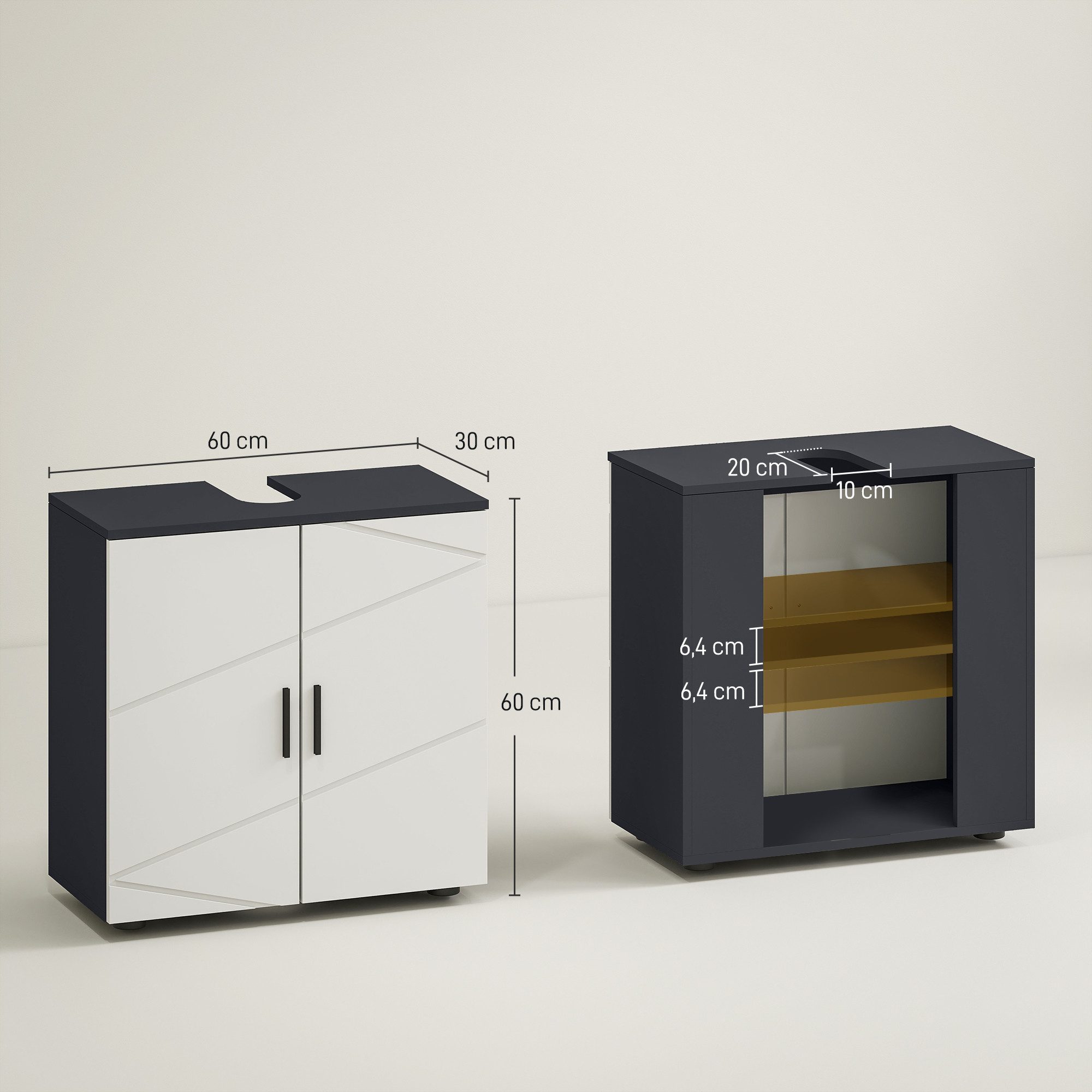 Kleankin Waschbeckenunterschrank mit Verstellbarer Ablage, Waschtischunterschrank mit Griff, (Unterschrank, 1-St., Badunterschrank) mit Kippschutz, Grau, 60 x 3 – Bild 3 von 5