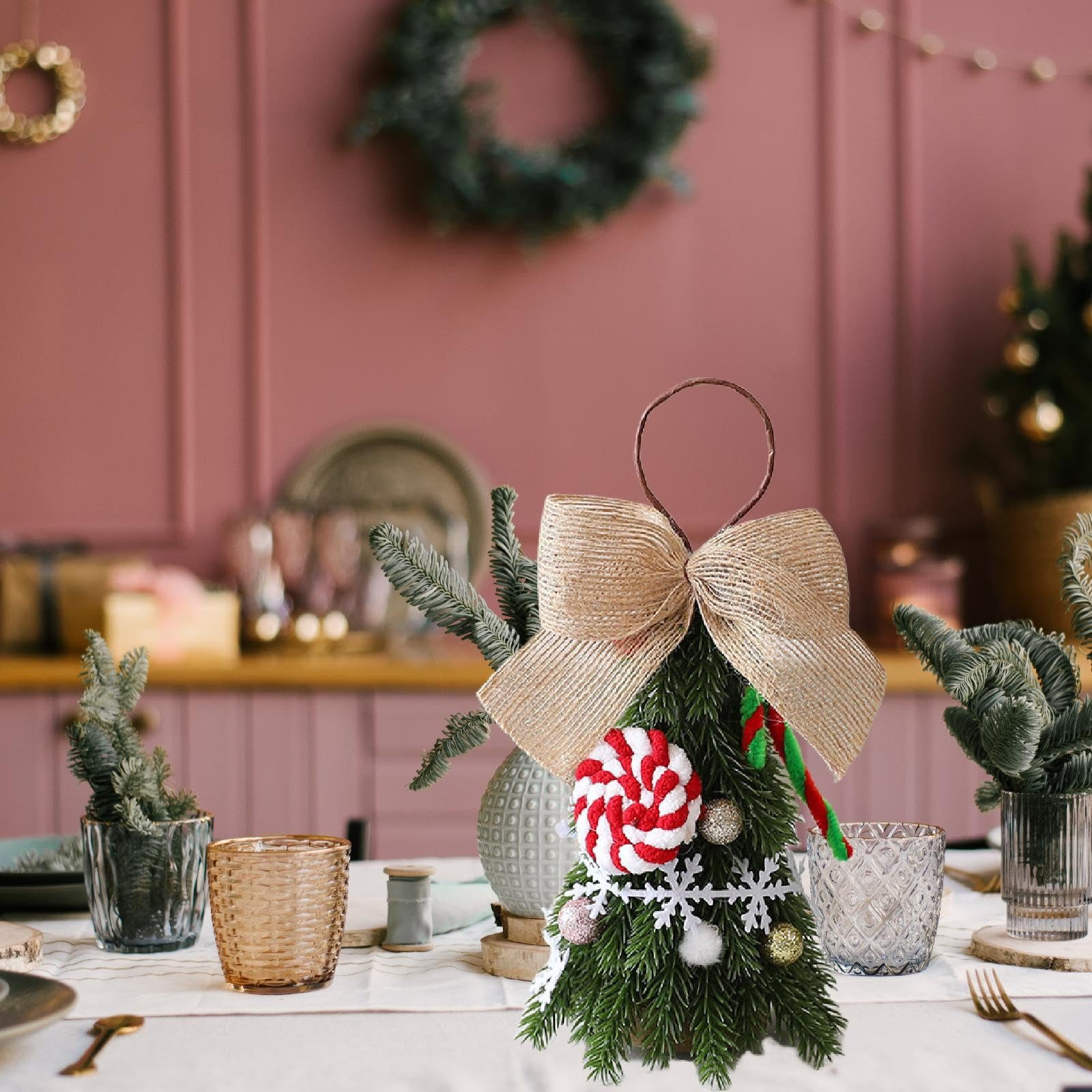 CLTYQ Künstlicher Weihnachtsbaum Mini Weihnachtsbaum,mit Schneeflocke,Kleiner Tisch-Christbaum, für die Weihnachts-Schreibtischdekoration,21cm