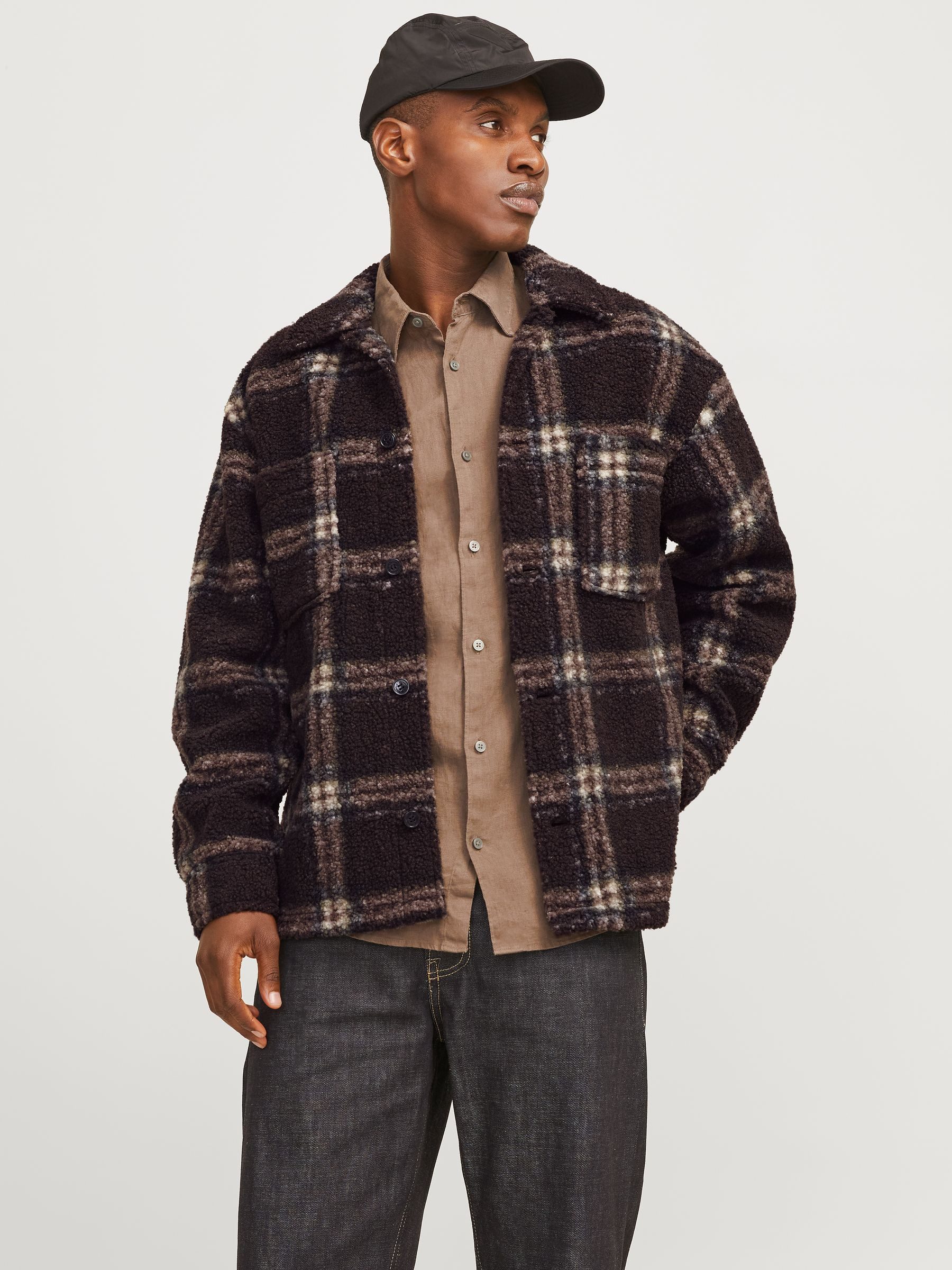 Jack & Jones Blouson Teddy Design mit Karomuster und Knopfverschluss JORNEW günstig online kaufen