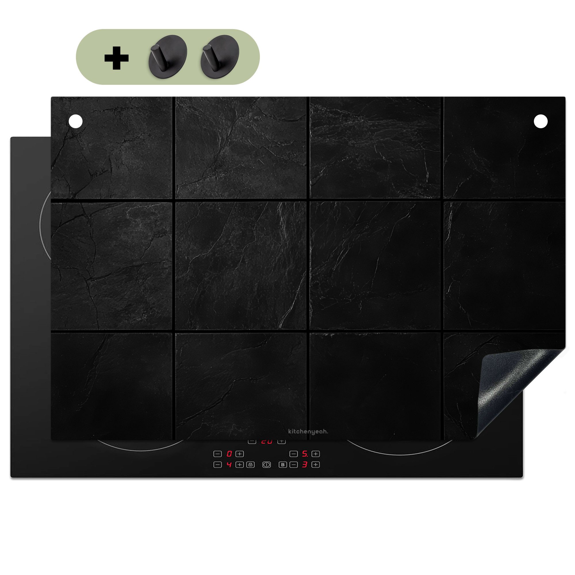 KitchenYeah Küchenrückwand Schwarz - Kacheln, (1-tlg), Ceranfeldabdeckung Küche, Herdabdeckplatte Einteilig, 75x50 cm