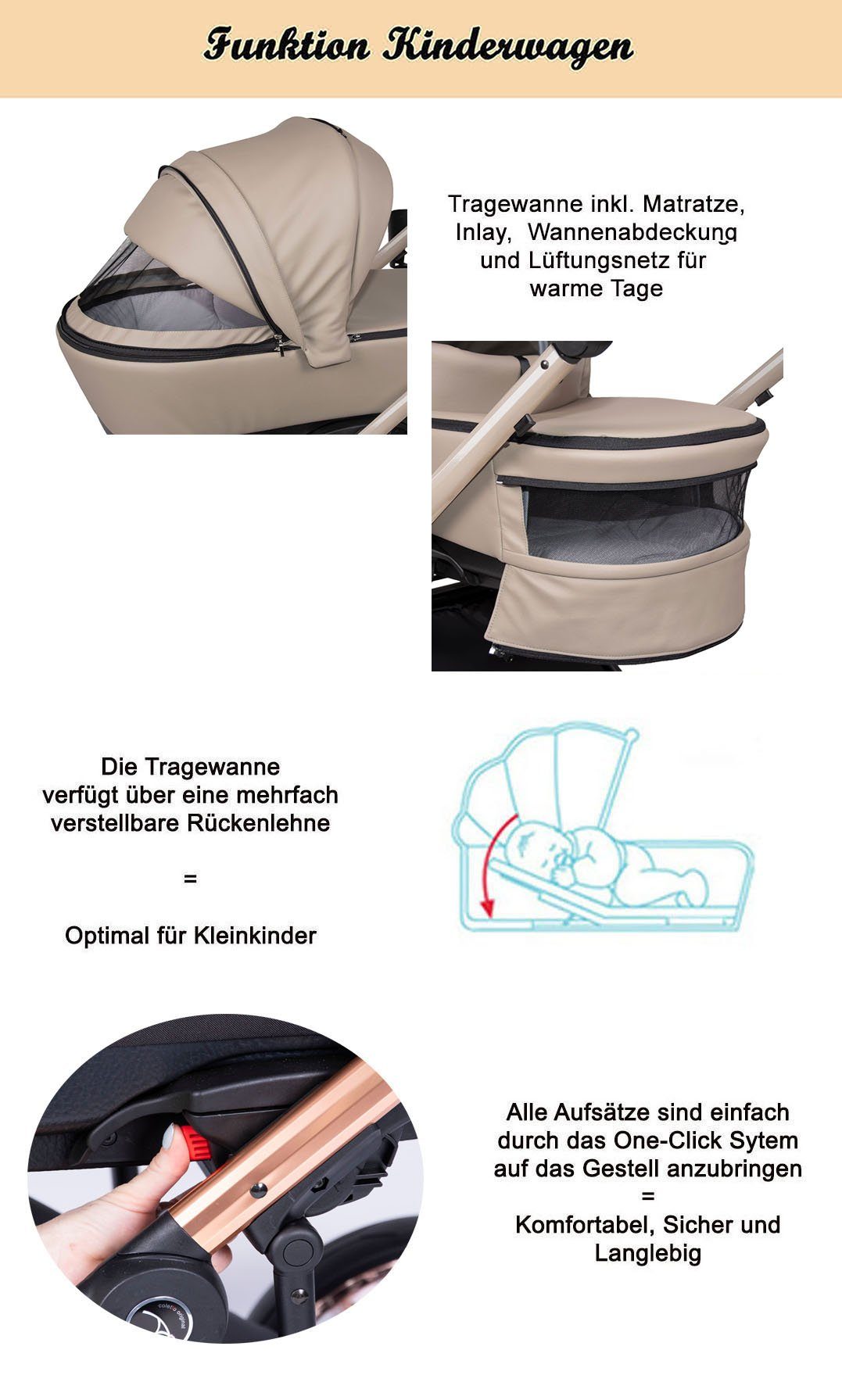 1 in - Eco Sand 15 Teile 3 Kinderwagen-Set Kombi-Kinderwagen Designs Fado babies-on-wheels in Gestell - 21 beige =