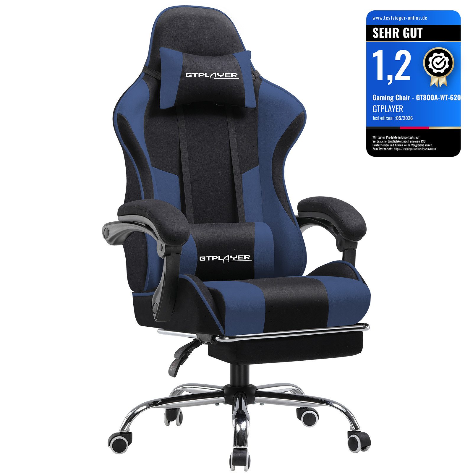 GTPLAYER Gaming-Stuhl Bürostuhl mit Massagefunktion, Fußstütze, Kopfstütze (Packung), Ergonomischer Gamer Stuhl Maximale Belastung 150 kg, 360° drehbar