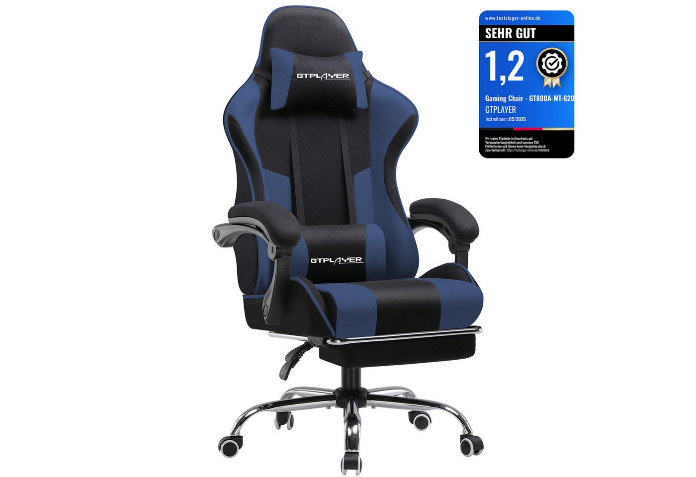 GTPLAYER Gaming-Stuhl Bürostuhl mit Massagefunktion, Fußstütze, Kopfstütze (Packung), Ergonomischer Gamer Stuhl Maximale Belastung 150 kg, 360° drehbar