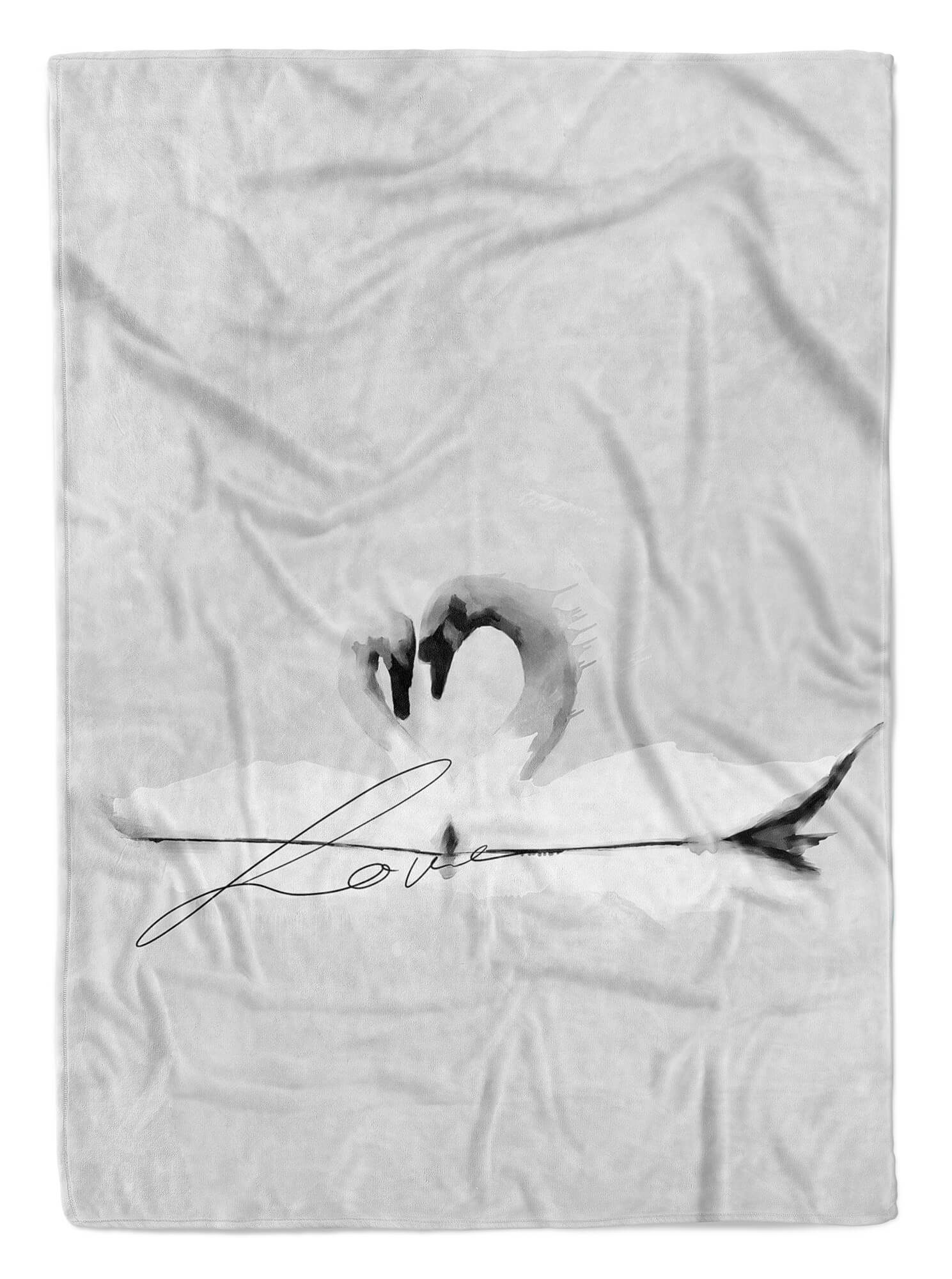 Handtuch Sinus Grau Kuscheldecke Baumwolle-Polyester-Mix Handtücher Motiv, Saunatuch Liebe Schwan Handtuch (1-St), Pärchen Art Strandhandtuch