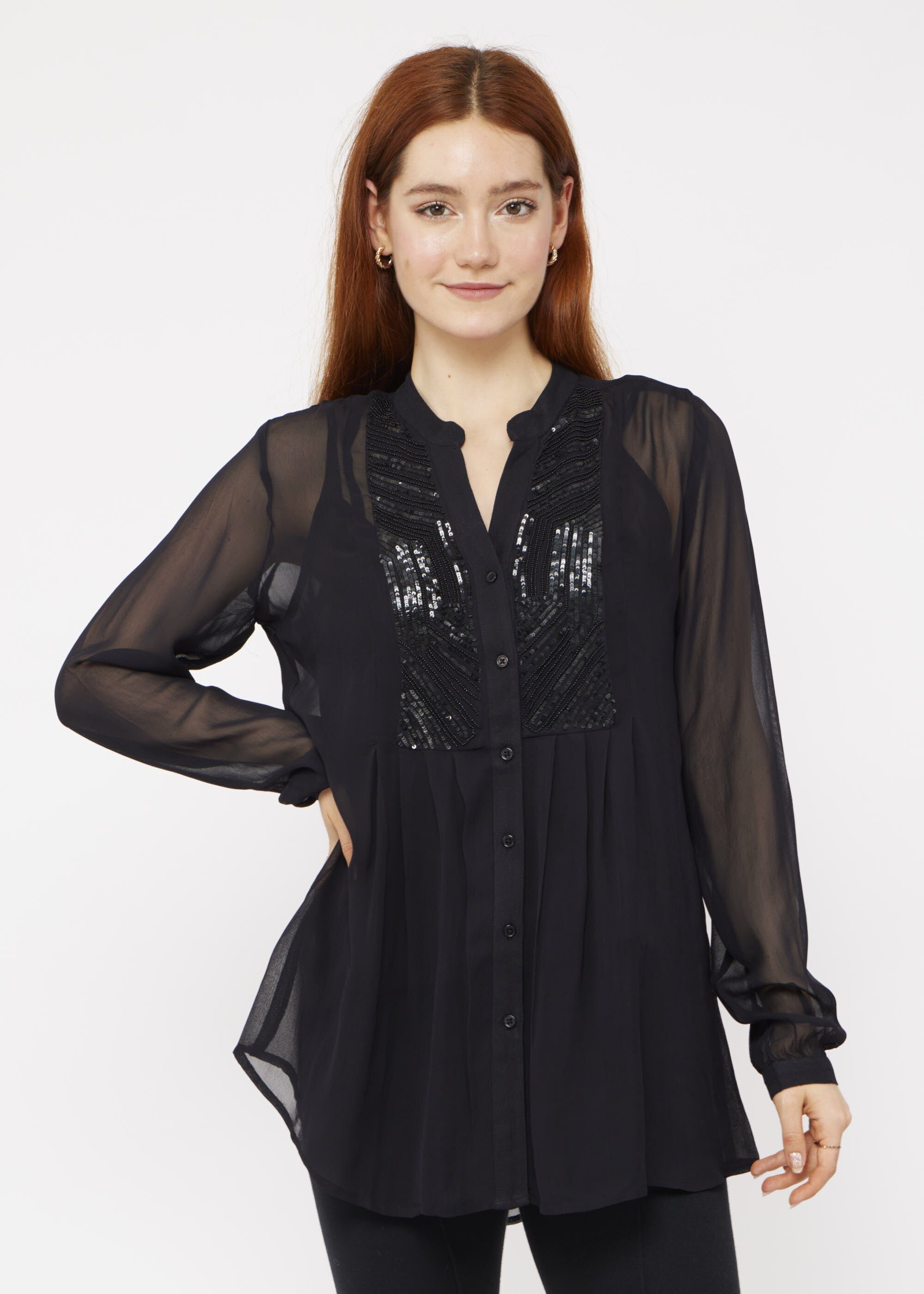 VICCI Germany Klassische Bluse mit Pailletten und Perlenstickerei