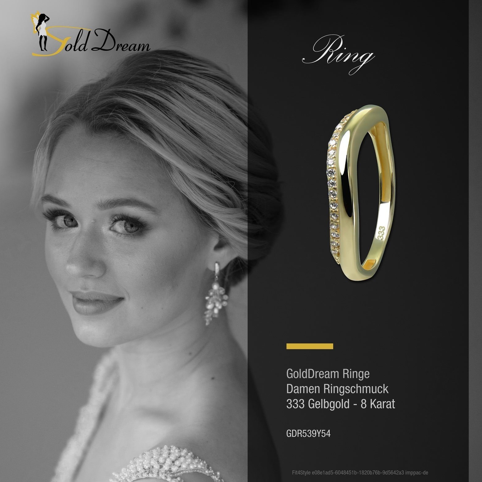 GoldDream Goldring GoldDream Gold Ring Farbe: Ring weiß 333 Welle Damen Karat, gold, Gelbgold Zirkonia Welle - (Fingerring), Gr.54 8