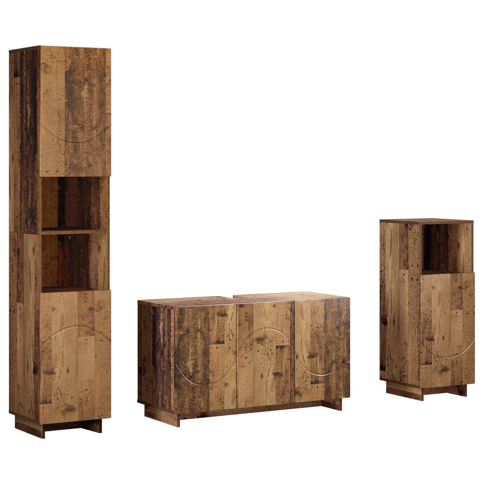 vidaXL Gartenlounge-Set Badezimmerschrank-Set 3 stk. Altholz Holzwerkstoff, (3-tlg)
