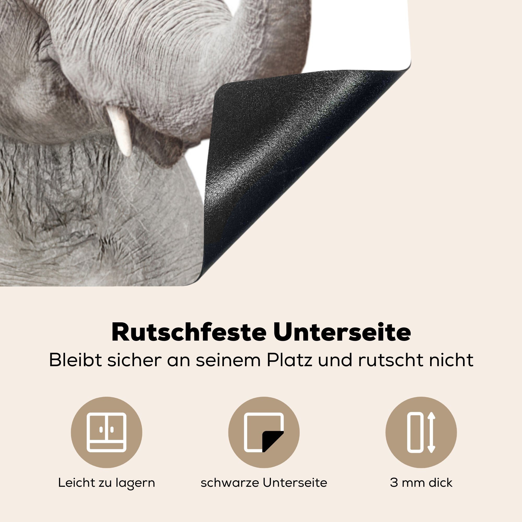 MuchoWow Herdblende-/Abdeckplatte Elefant Mobile Grau Arbeitsfläche - 60x52 - nutzbar, (1 - Natur, cm, Tiere Vinyl, tlg), Ceranfeldabdeckung