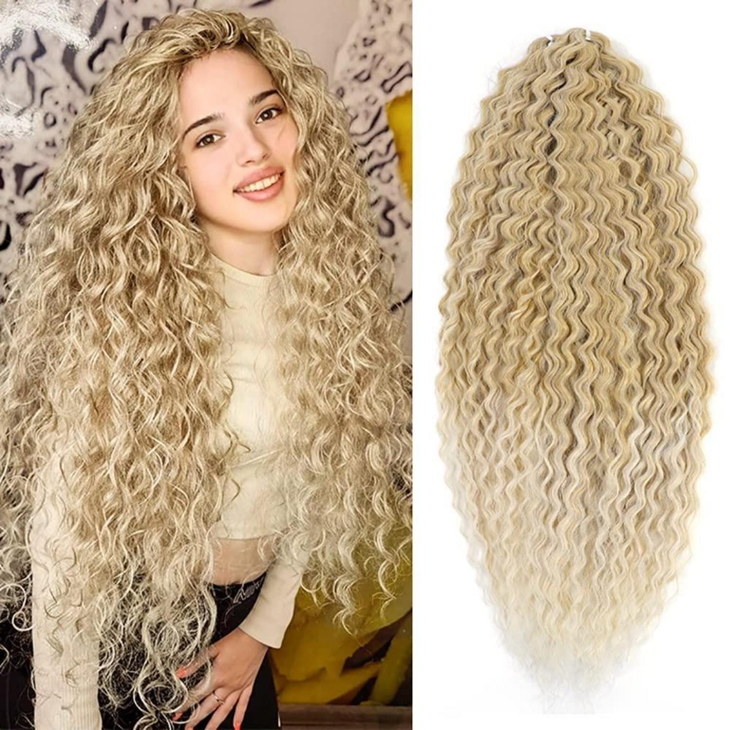 LuxusKollektion Kunsthaar-Extension Häkelzöpfe 22 Zoll blond Haarverlängerungen Frauen Mädchen T16A-613