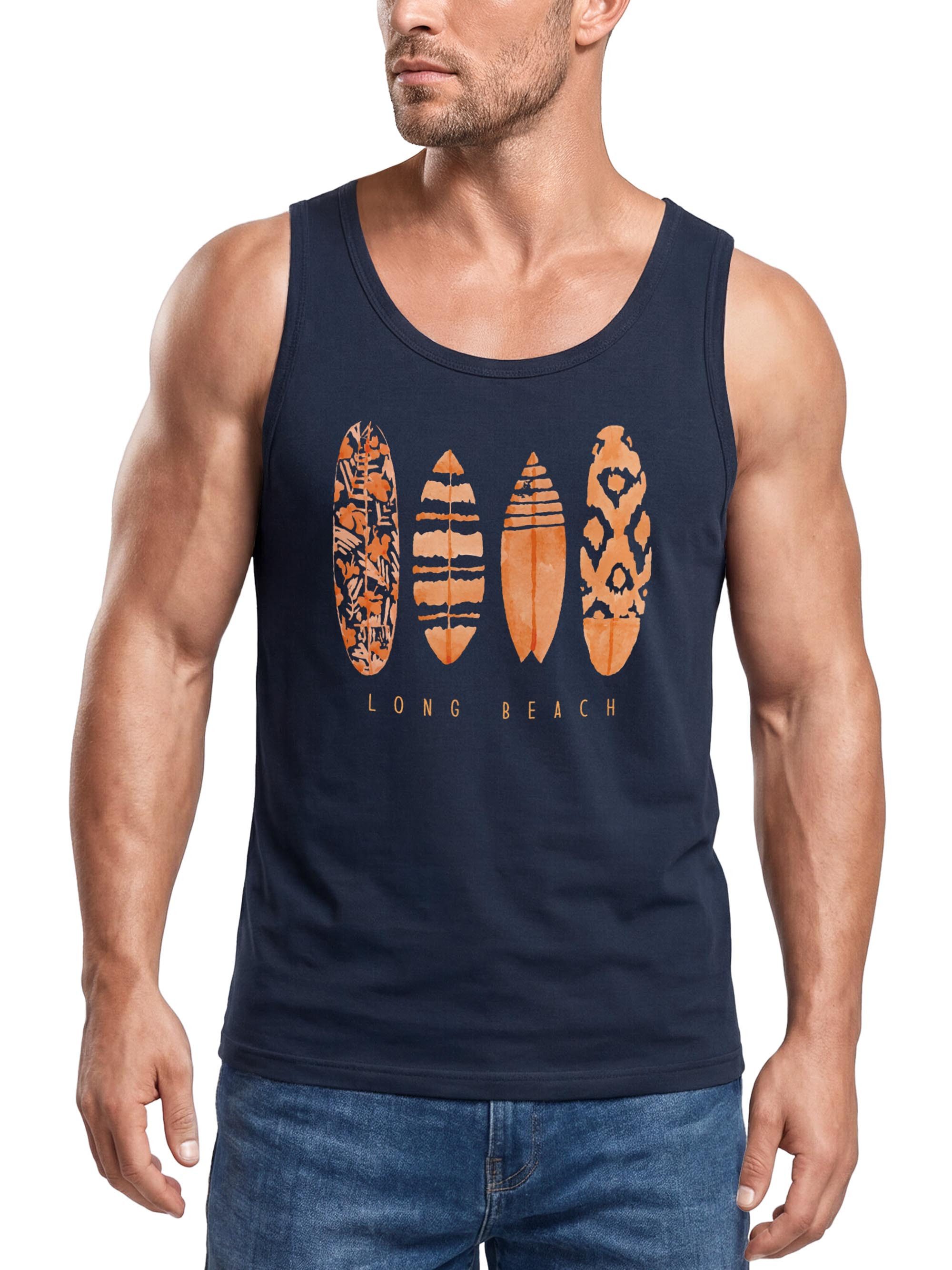 Neverless Tanktop Herren Tank-Top Surfing Fashion Aufdruck Long Beach Surfboard Sommer mit Print