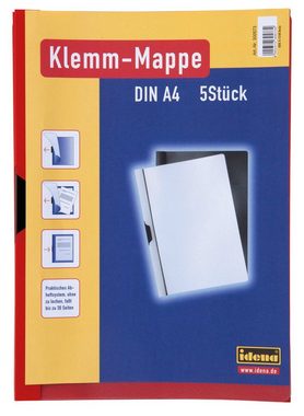 Idena Klemmtafel Idena 300573 - Klemmmappe für DIN A4, rot, 5 Stück, Fassungsvermögen