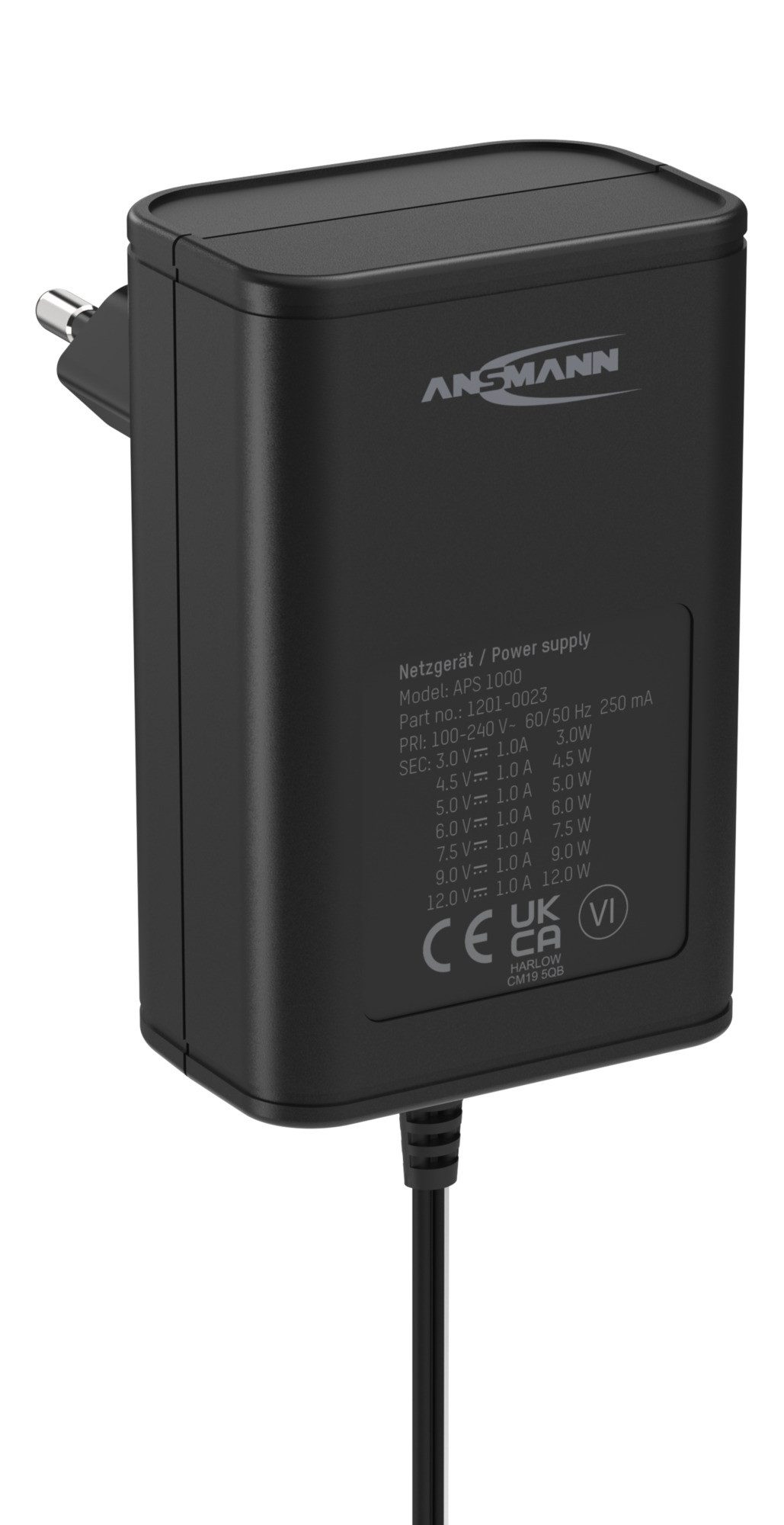 ANSMANN AG APS 1000 Netzteil 12V, Netzstecker bis max 1000mA (7 Adapter) Netzteil